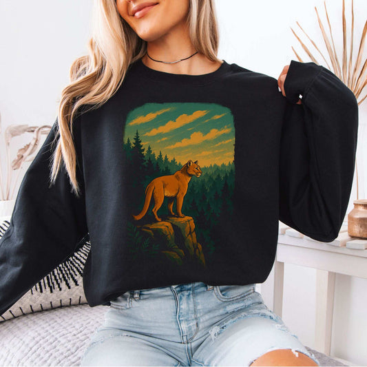 Cougar on the Cliff Mountain Lion Wilderness Sweatshirt
