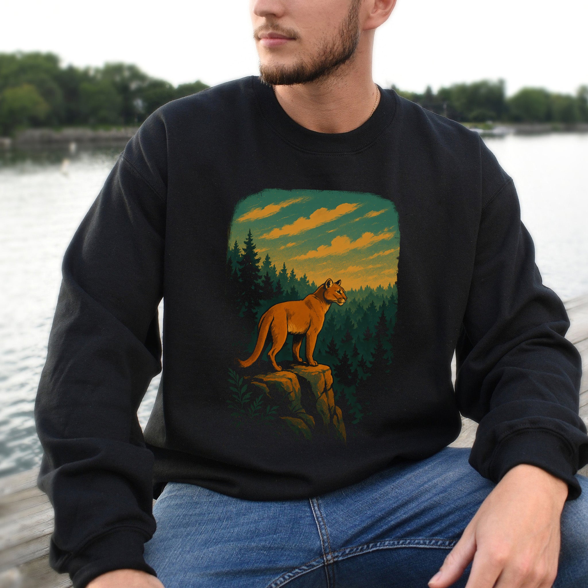 Cougar on the Cliff Mountain Lion Wilderness Sweatshirt