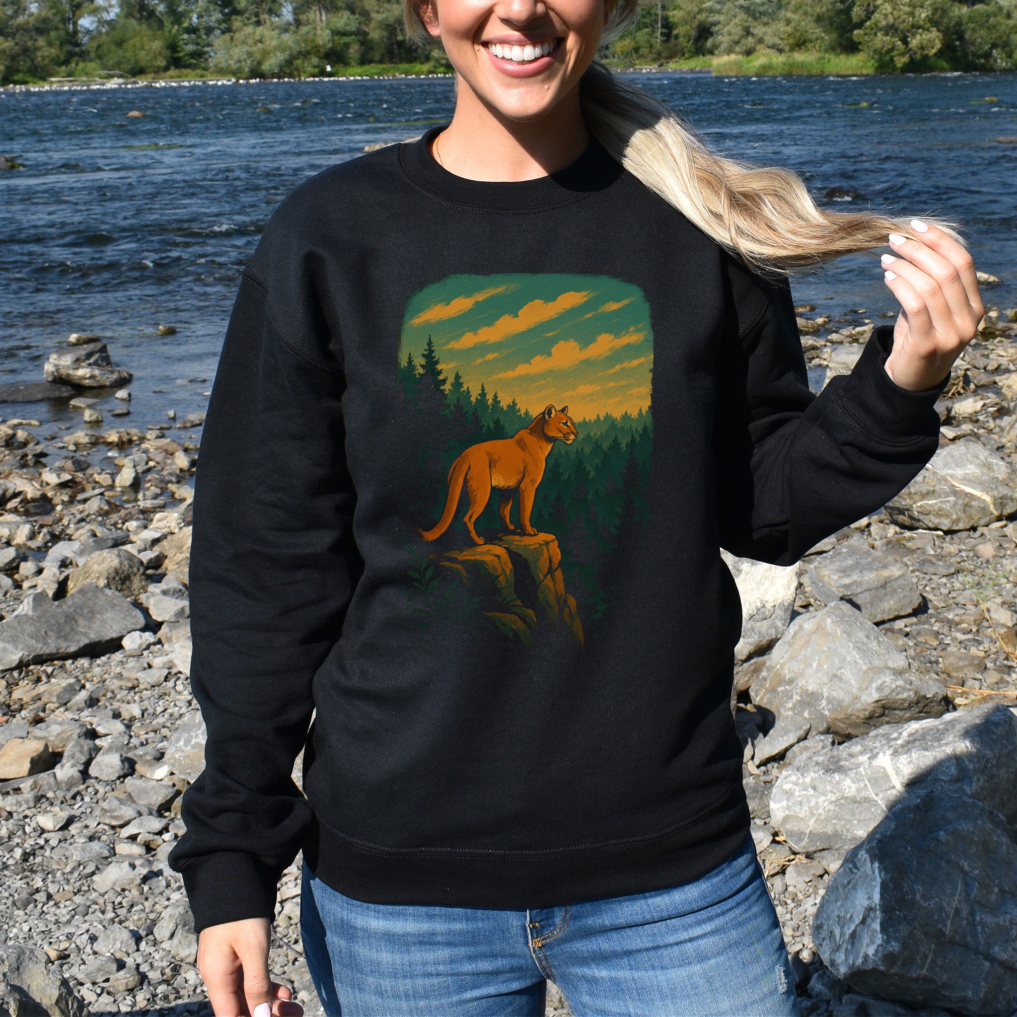 Cougar on the Cliff Mountain Lion Wilderness Sweatshirt