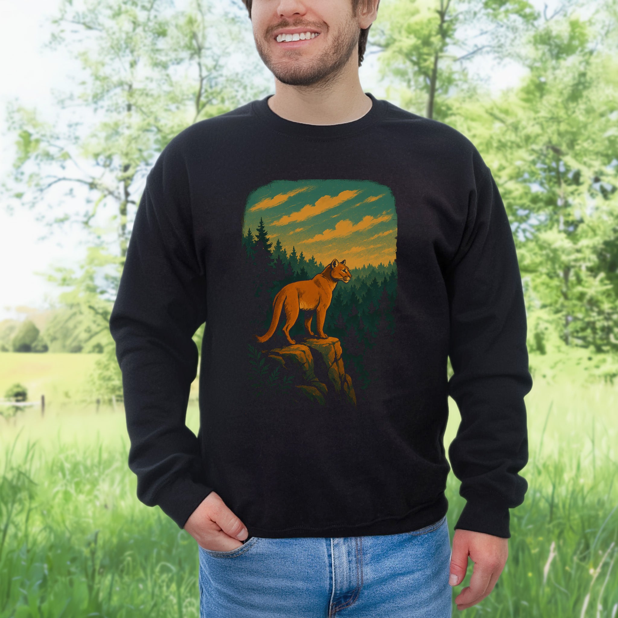 Cougar on the Cliff Mountain Lion Wilderness Sweatshirt