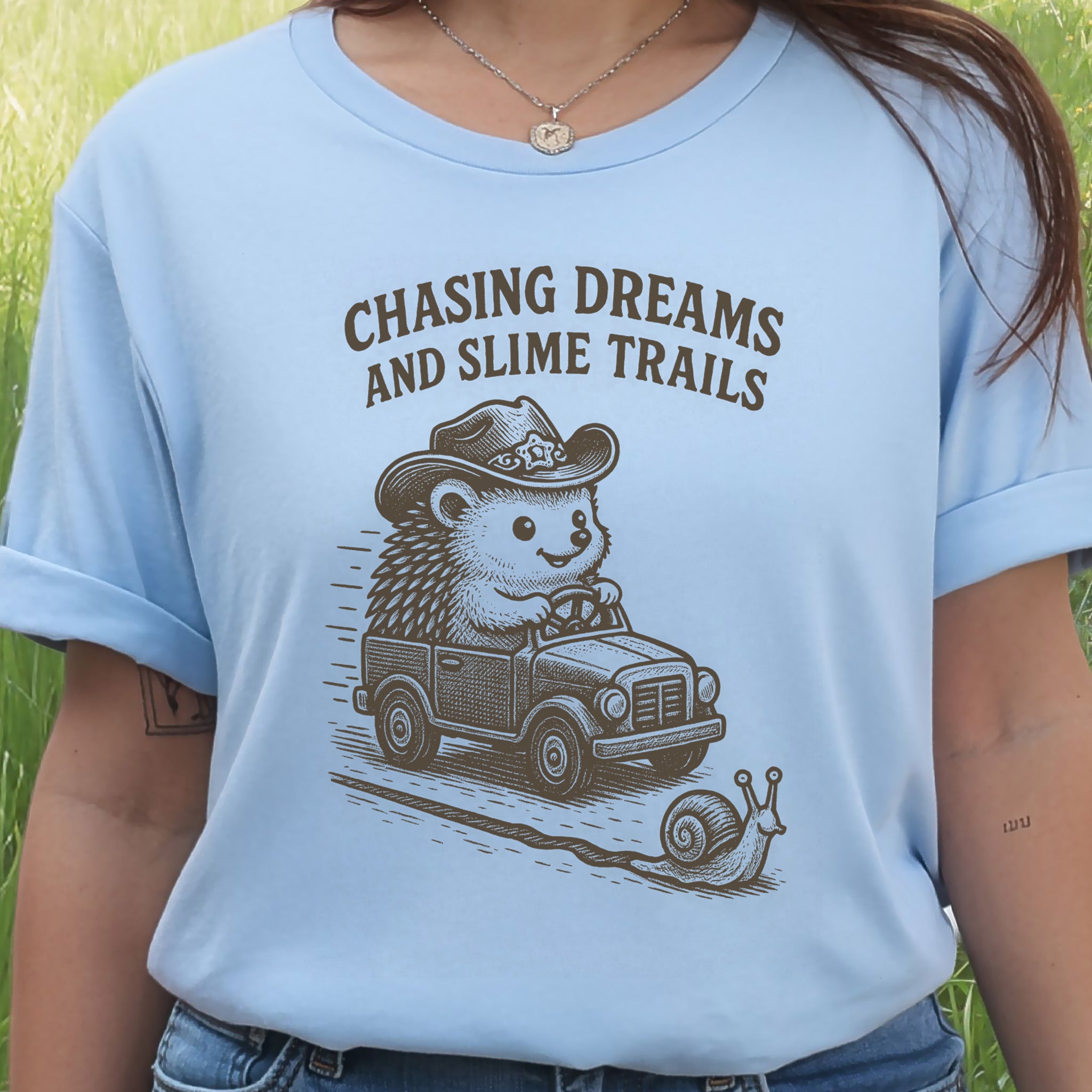 Hedgehog Chasing Dreams & Slime Trails T-Shirt