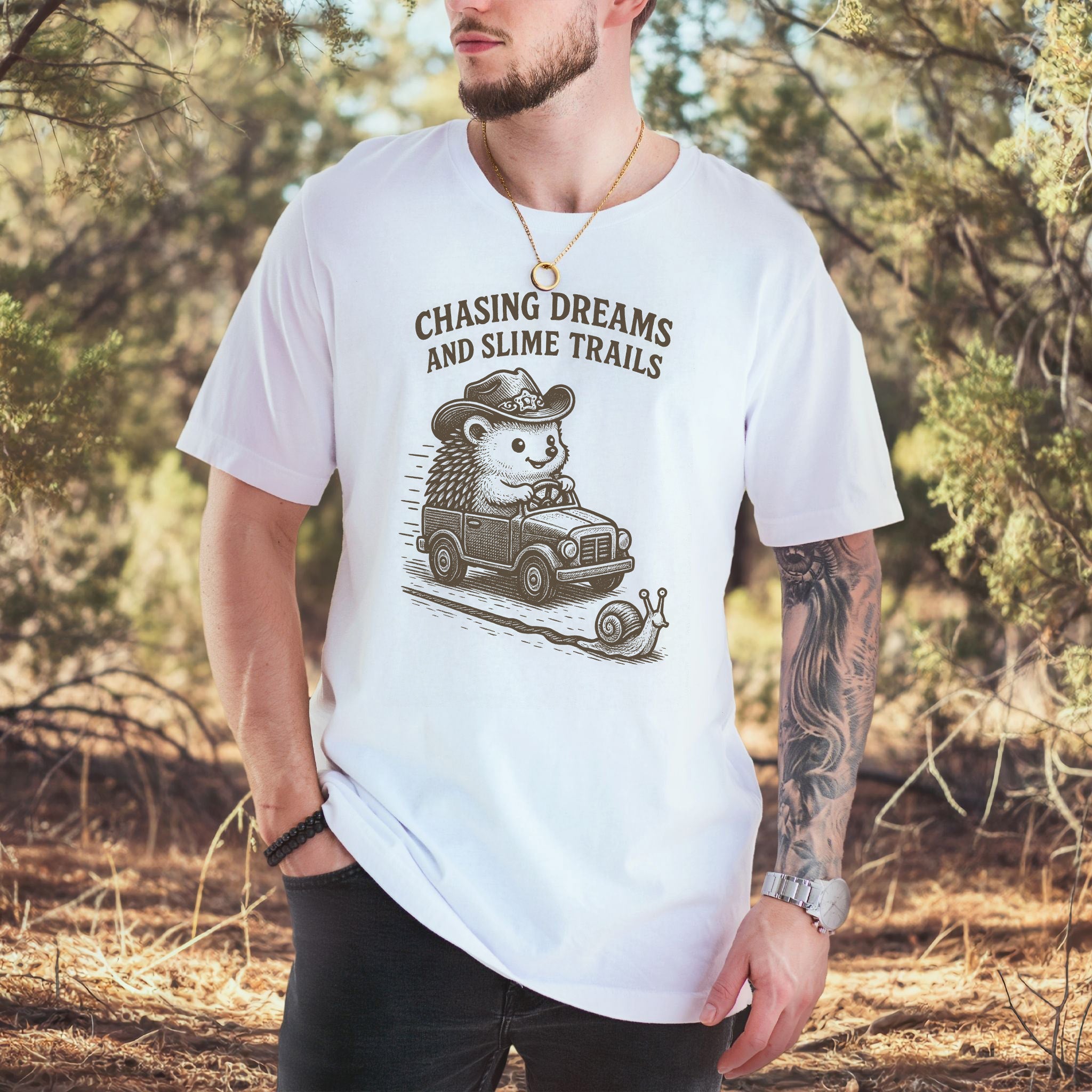 Hedgehog Chasing Dreams & Slime Trails T-Shirt