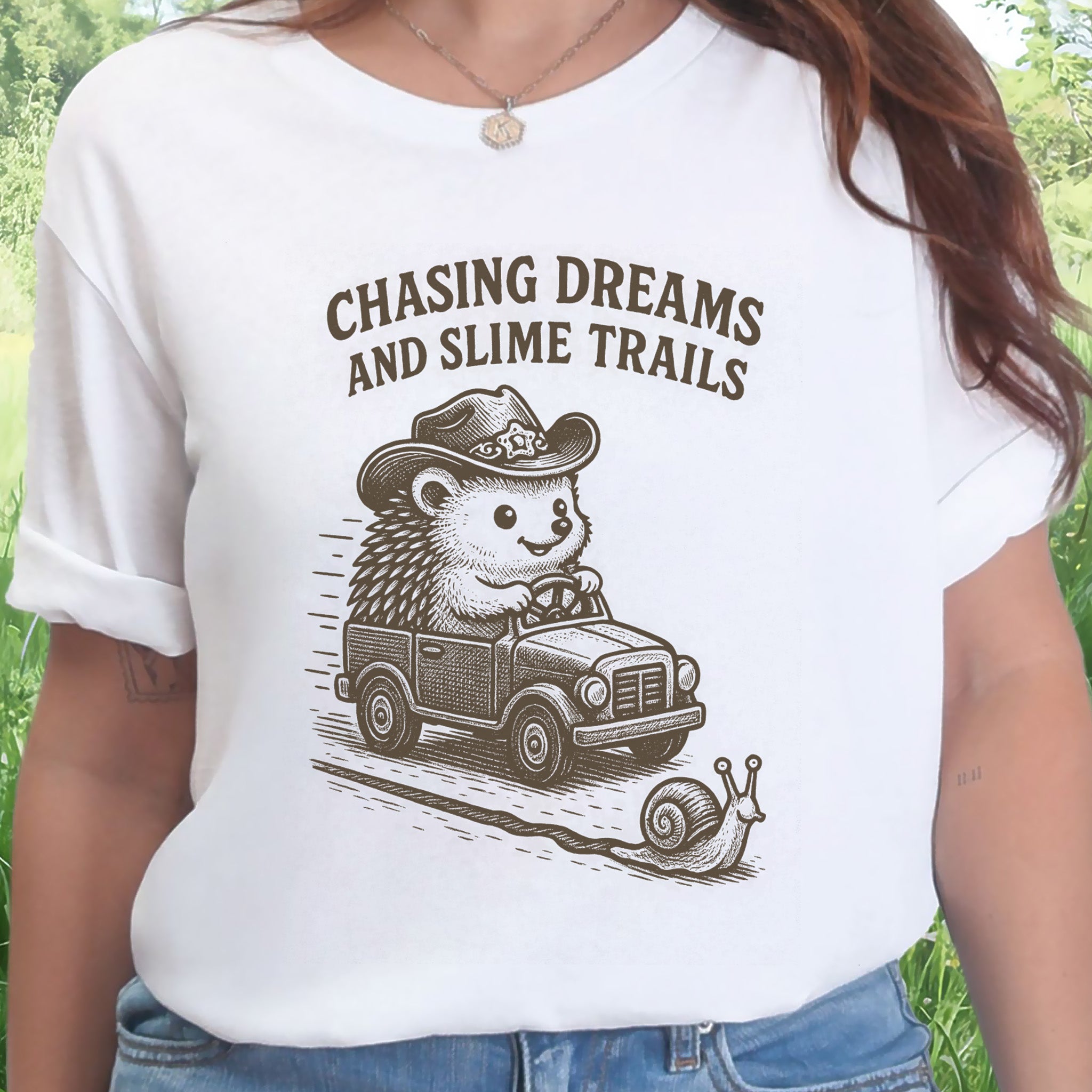 Hedgehog Chasing Dreams & Slime Trails T-Shirt