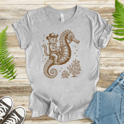 Cowboy Cat Seahorse T-Shirt – Retro Ocean Rodeo Animal Lover Tee