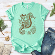 Cowboy Cat Seahorse T-Shirt – Retro Ocean Rodeo Animal Lover Tee