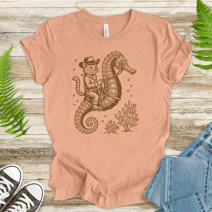 Cowboy Cat Seahorse T-Shirt – Retro Ocean Rodeo Animal Lover Tee