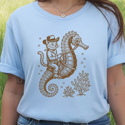 Cowboy Cat Seahorse T-Shirt – Retro Ocean Rodeo Animal Lover Tee