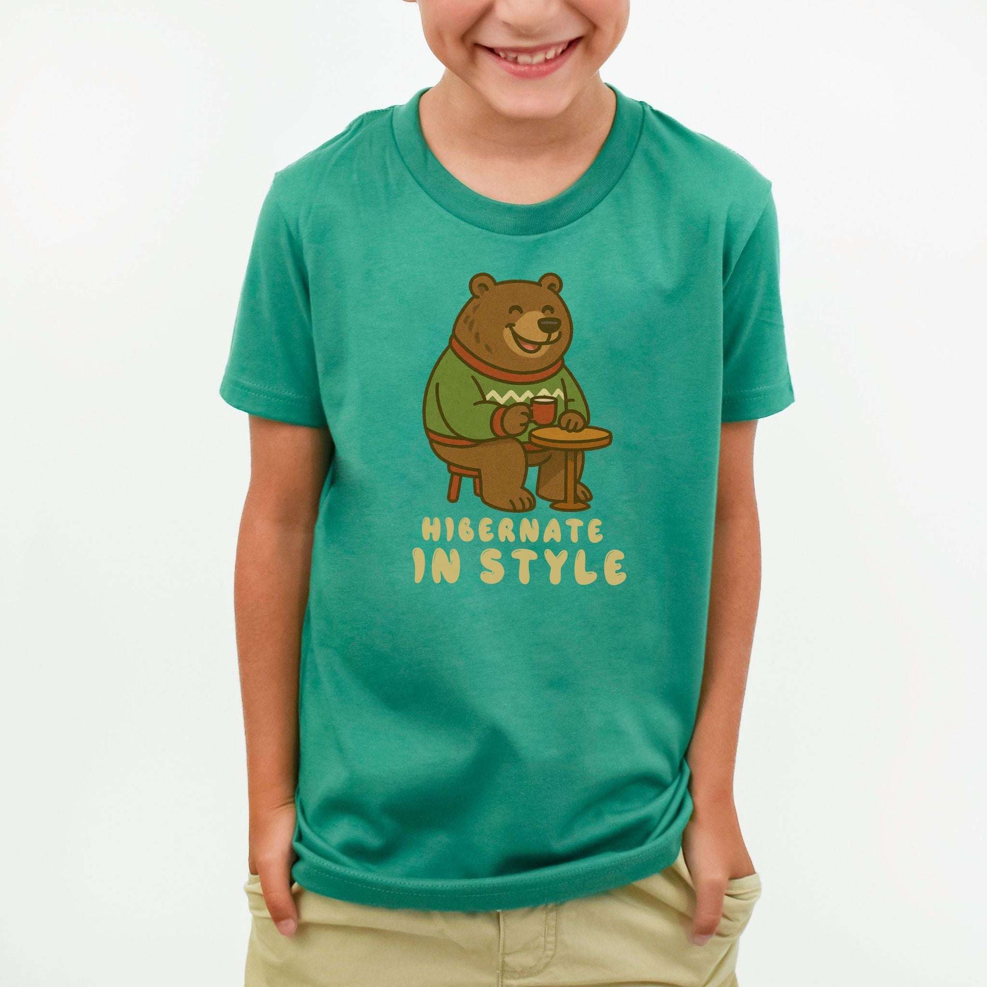 Cozy Bear Christmas Youth Tee – Hot Cocoa & Holiday Chill Vibes