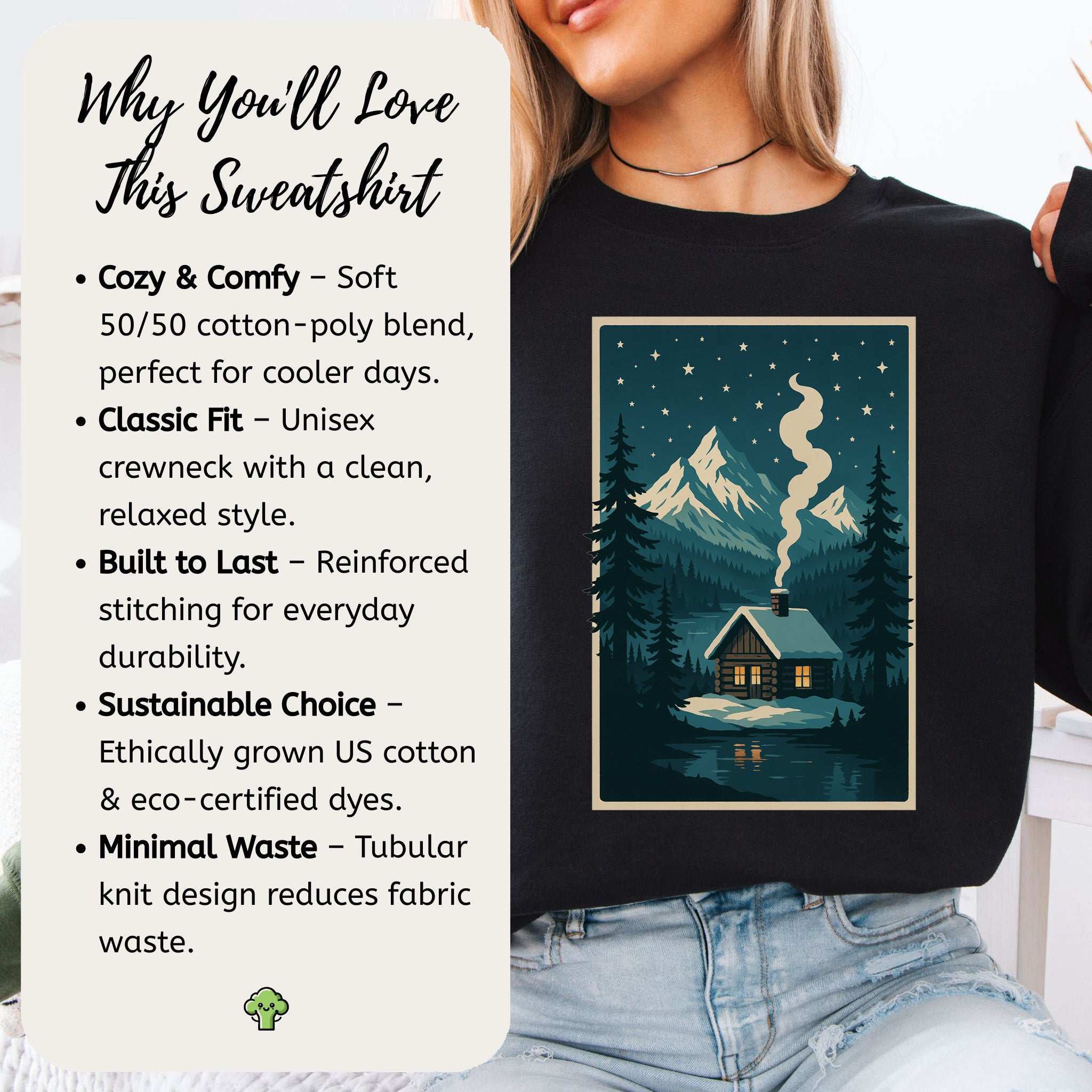 Cozy Cabin Christmas Sweatshirt – Winter Stars & Holiday Escape Vibes