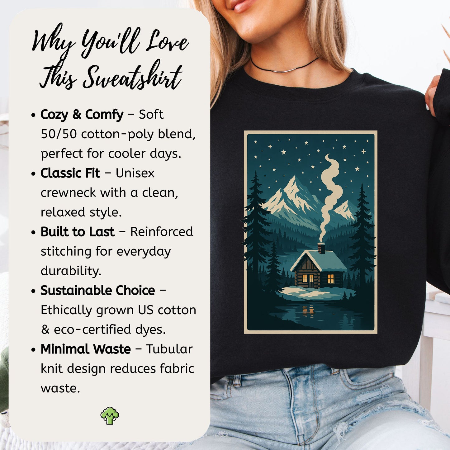 Cozy Cabin Christmas Sweatshirt – Winter Stars & Holiday Escape Vibes