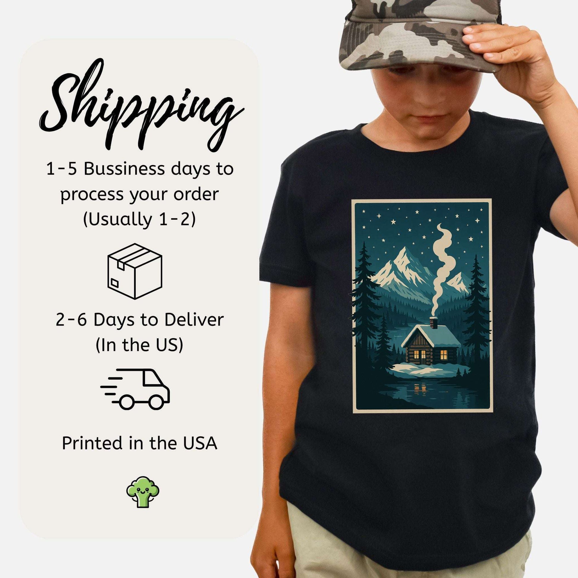 Cozy Cabin Christmas Youth Tee – Winter Stars & Holiday Escape Vibes