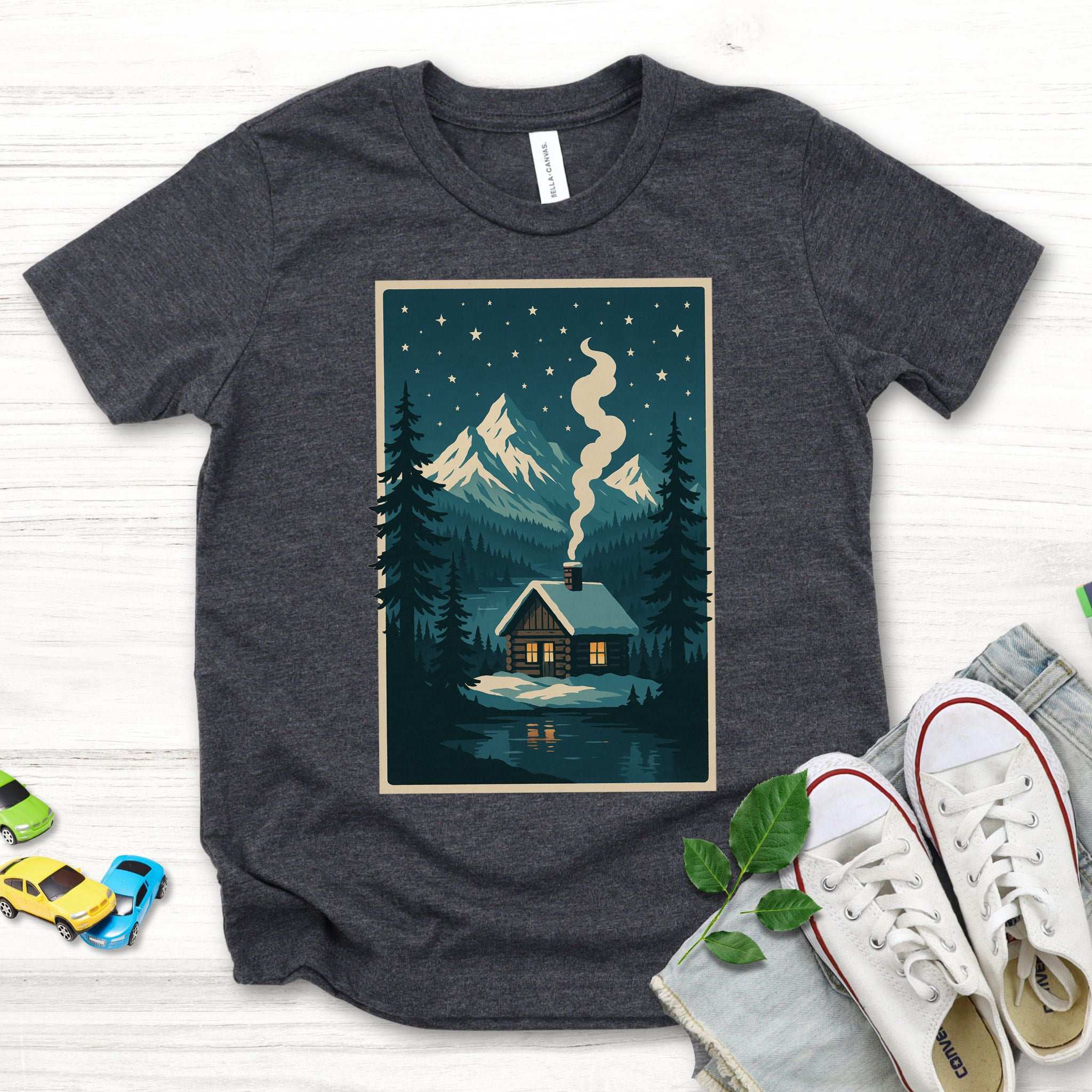 Cozy Cabin Christmas Youth Tee – Winter Stars & Holiday Escape Vibes