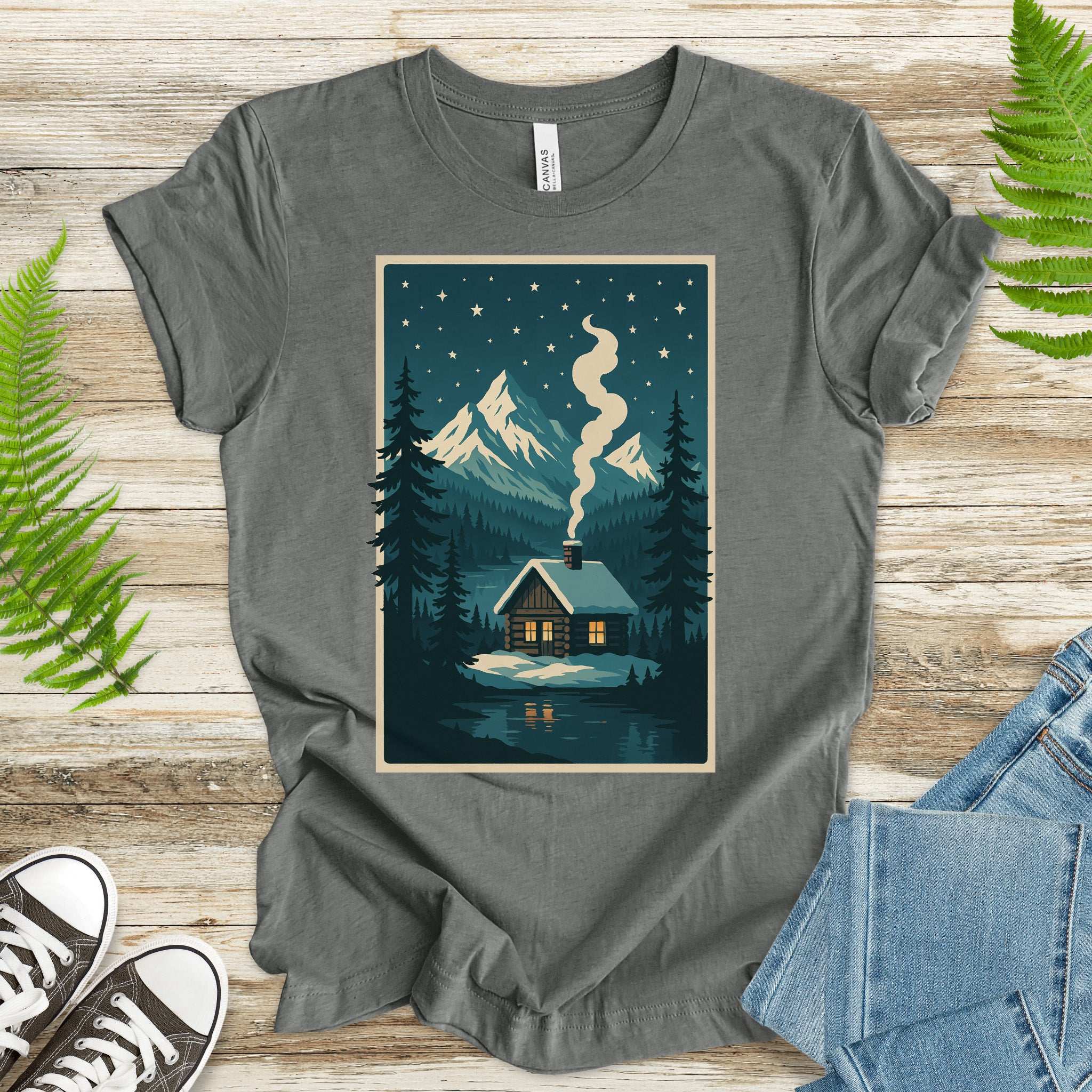 Cozy Cabin Christmas T-Shirt – Winter Stars & Holiday Escape Vibes