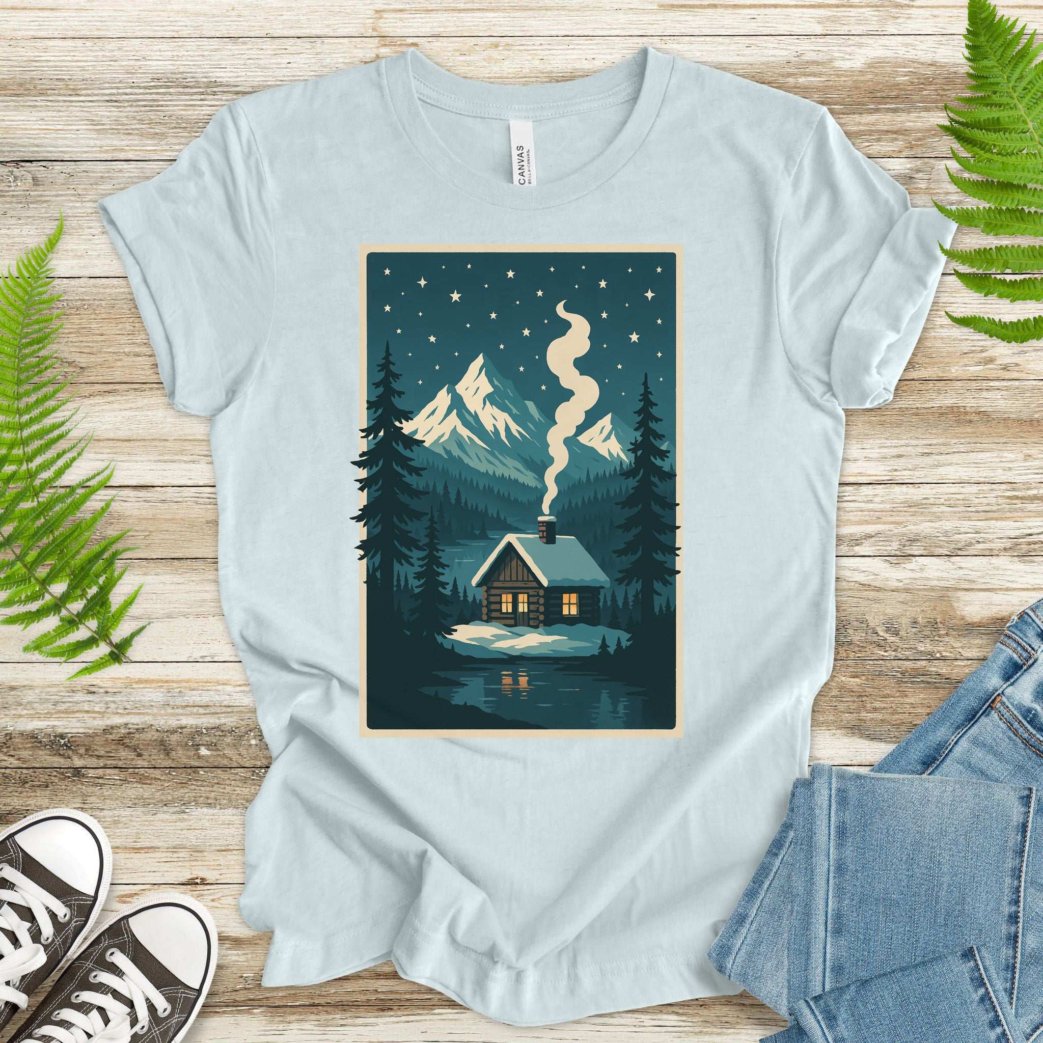 Cozy Cabin Christmas T-Shirt – Winter Stars & Holiday Escape Vibes