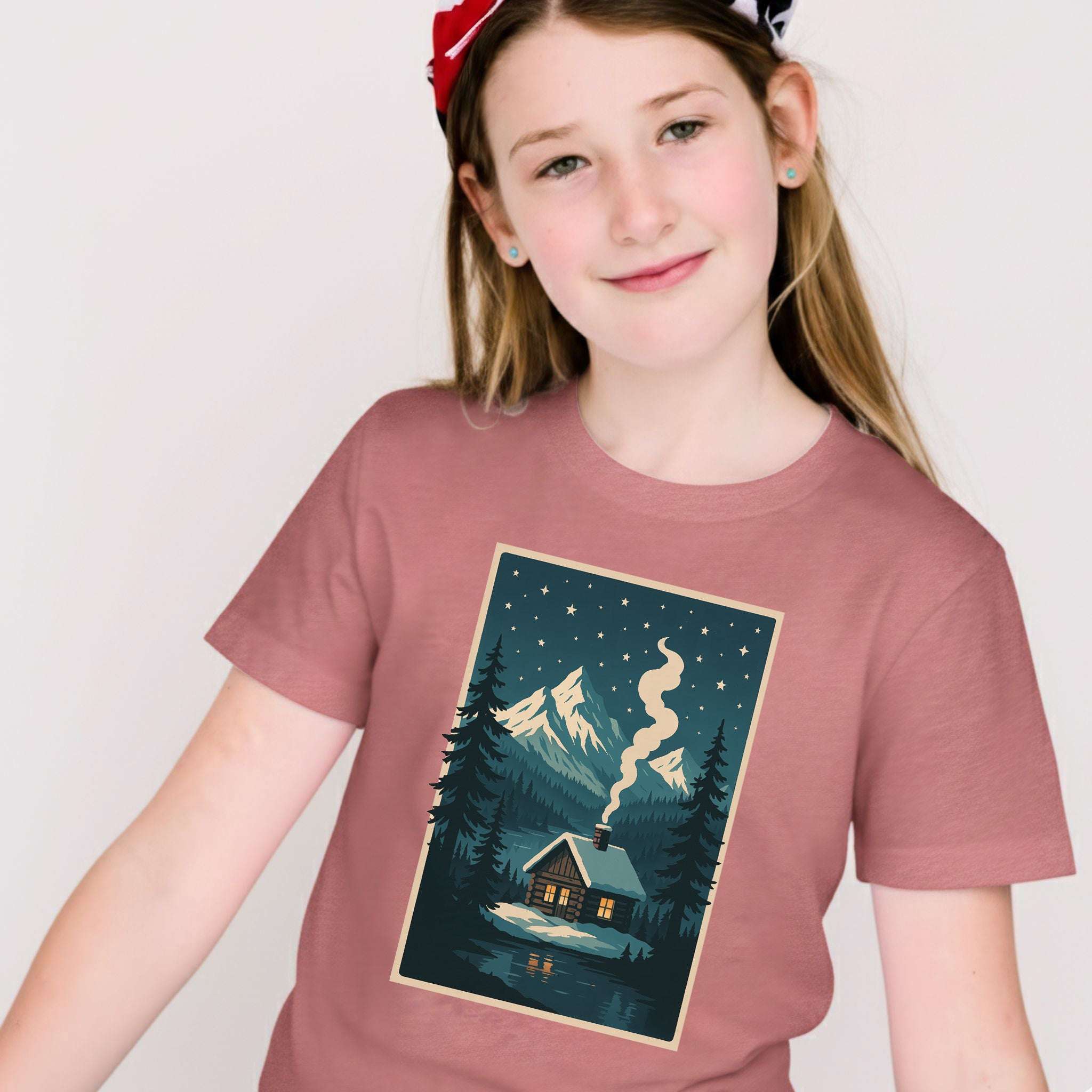 Cozy Cabin Christmas Youth Tee – Winter Stars & Holiday Escape Vibes