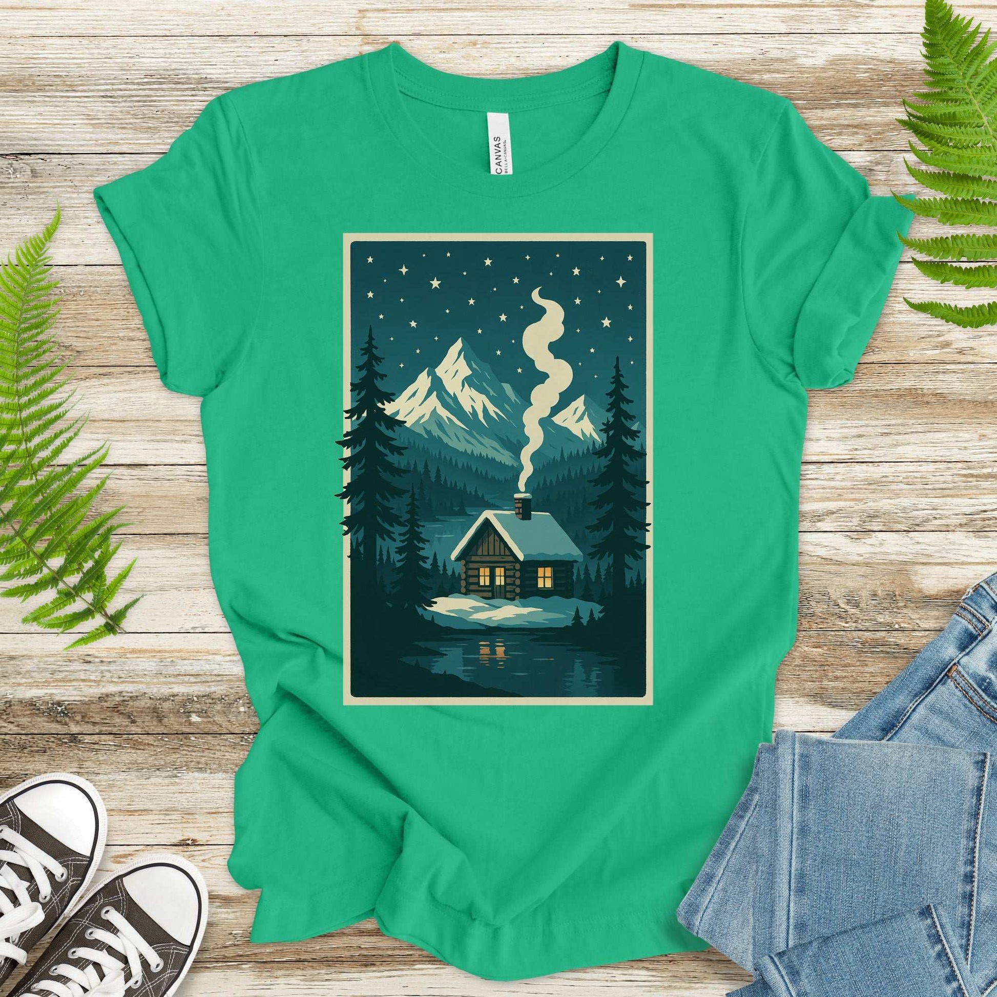 Cozy Cabin Christmas T-Shirt – Winter Stars & Holiday Escape Vibes