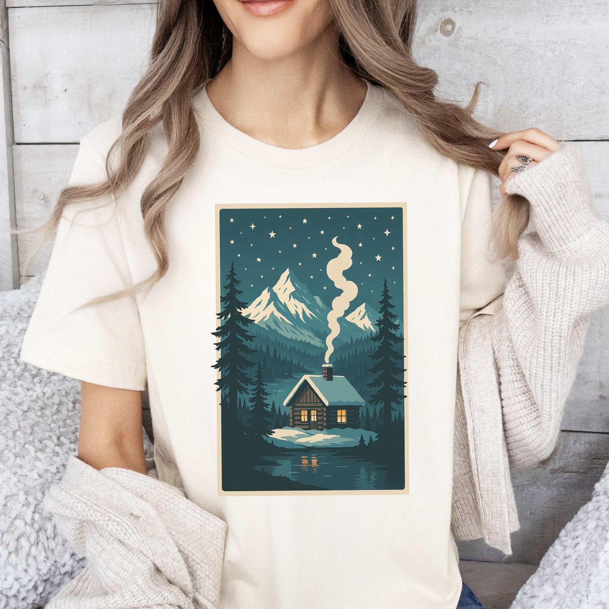 Cozy Cabin Christmas T-Shirt – Winter Stars & Holiday Escape Vibes
