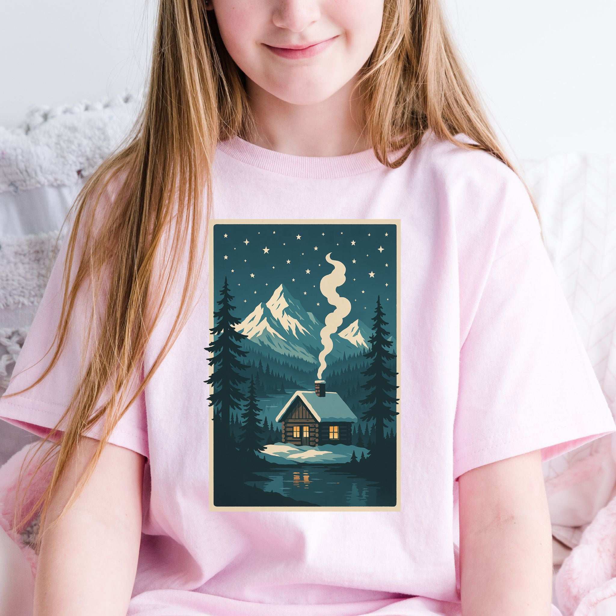 Cozy Cabin Christmas Youth Tee – Winter Stars & Holiday Escape Vibes