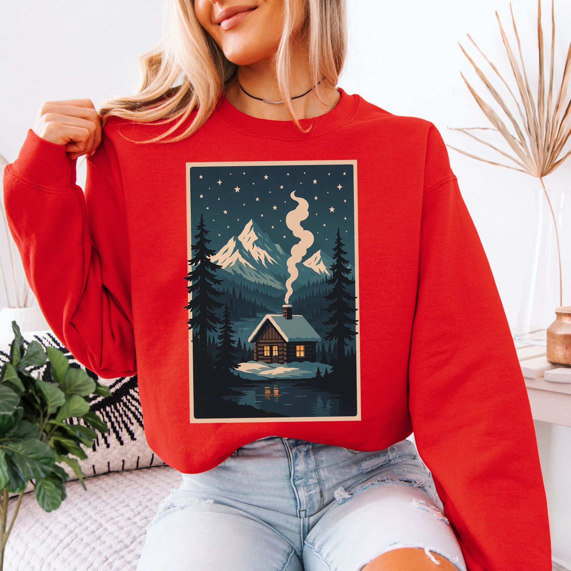 Cozy Cabin Christmas Sweatshirt – Winter Stars & Holiday Escape Vibes