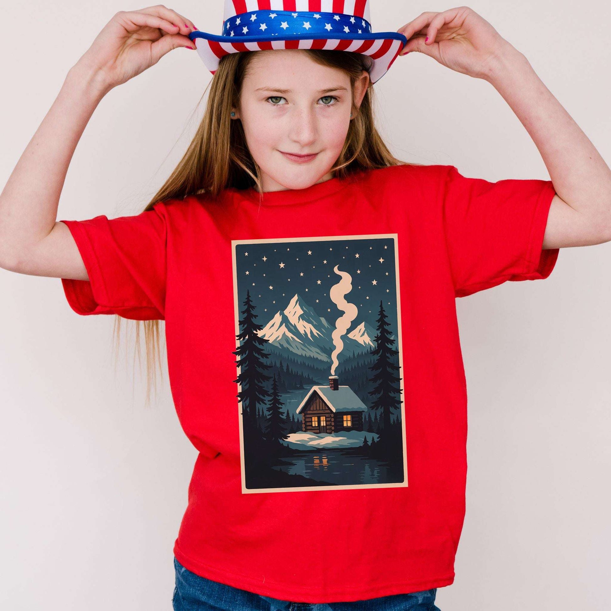Cozy Cabin Christmas Youth Tee – Winter Stars & Holiday Escape Vibes