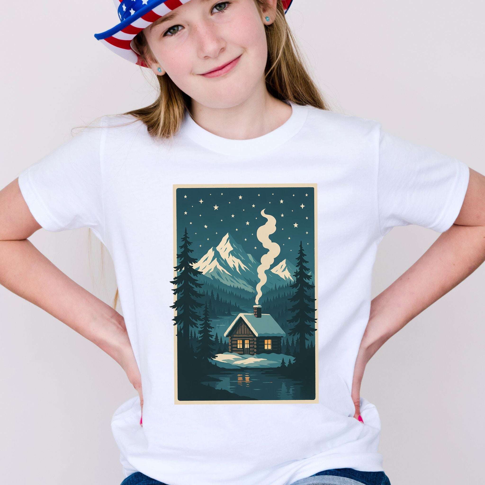 Cozy Cabin Christmas Youth Tee – Winter Stars & Holiday Escape Vibes