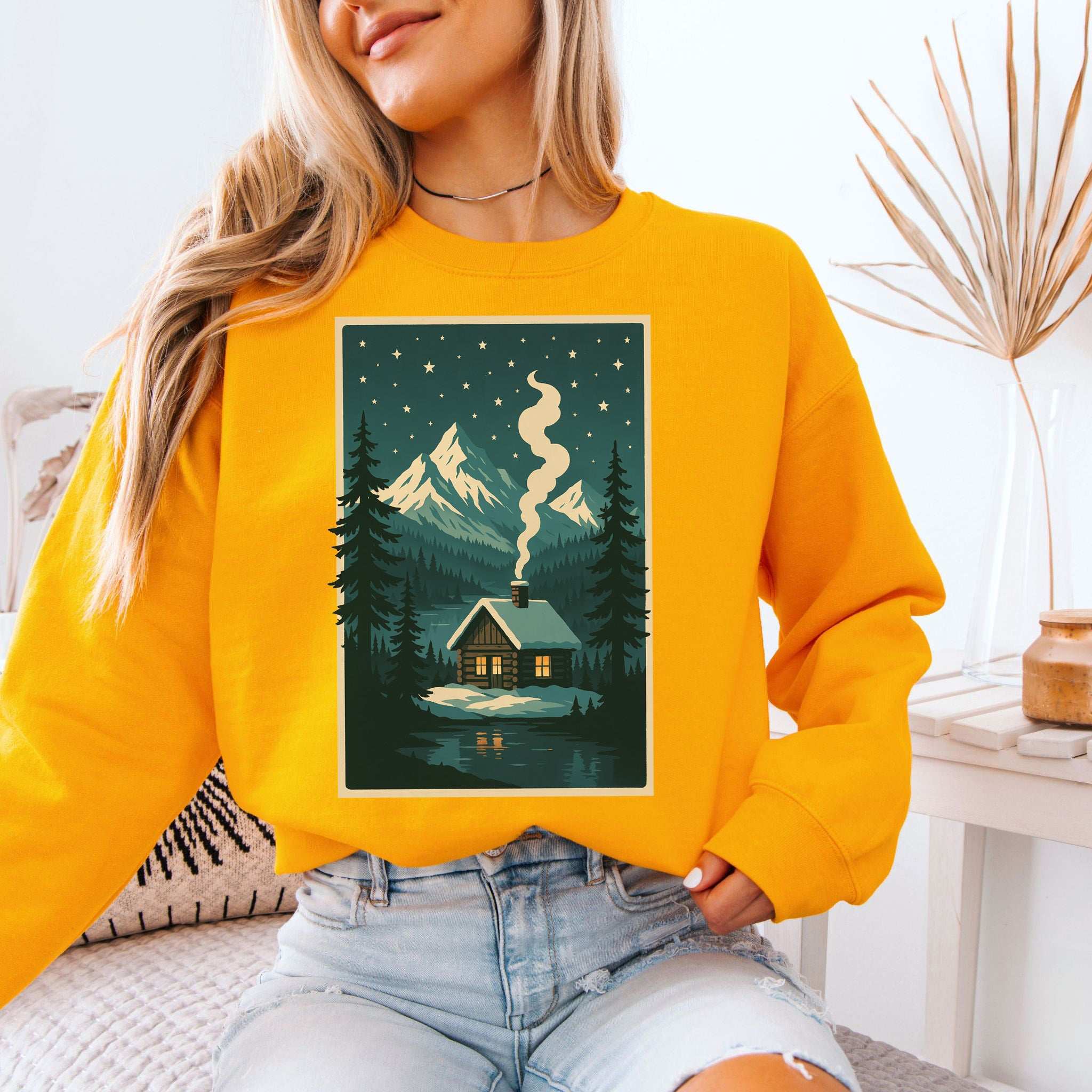 Cozy Cabin Christmas Sweatshirt – Winter Stars & Holiday Escape Vibes