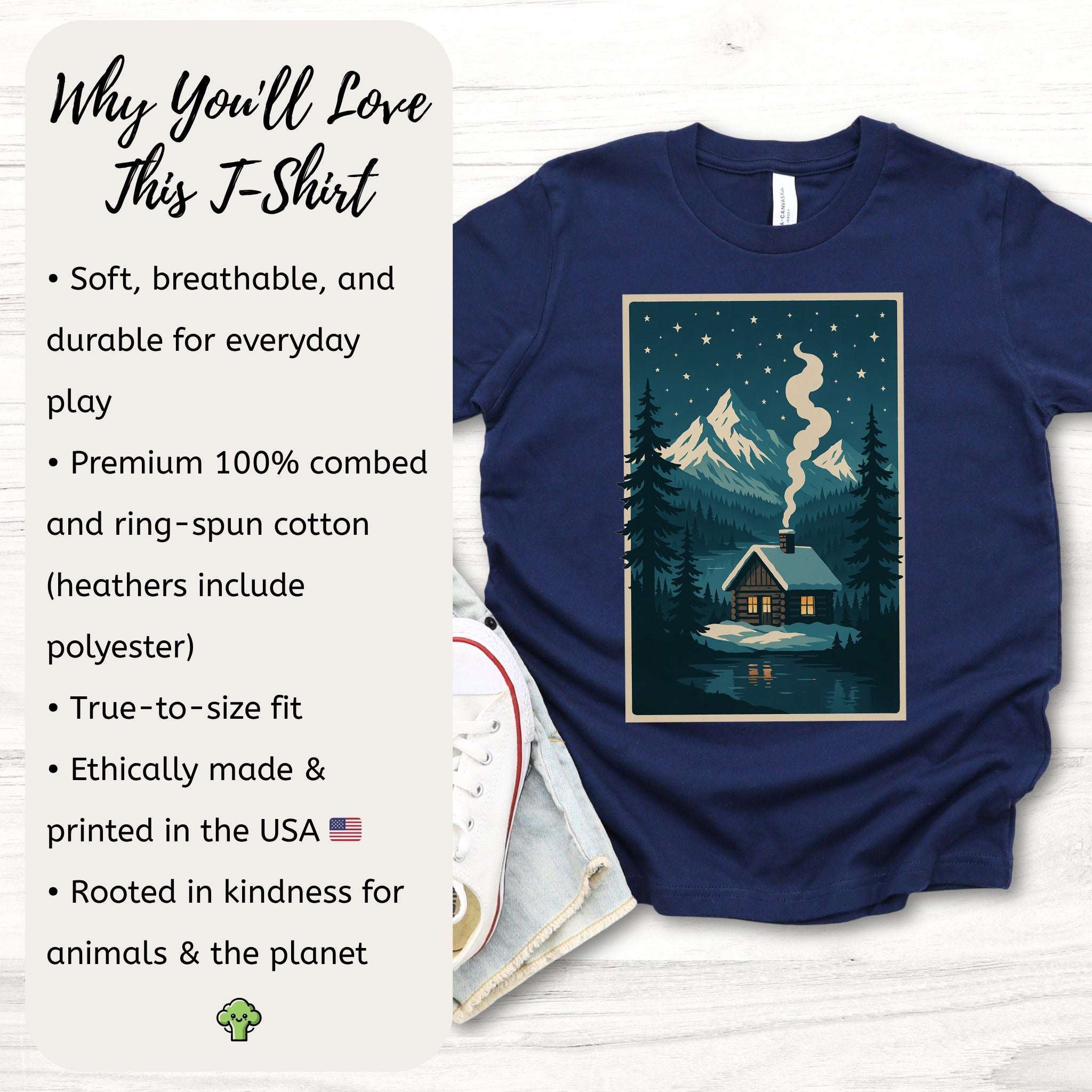 Cozy Cabin Christmas Youth Tee – Winter Stars & Holiday Escape Vibes