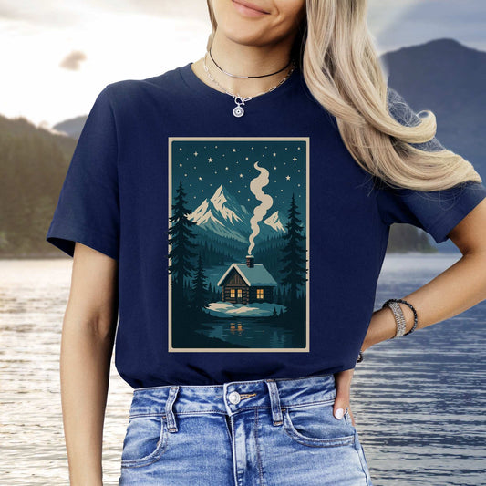 Cozy Cabin Christmas T-Shirt – Winter Stars & Holiday Escape Vibes