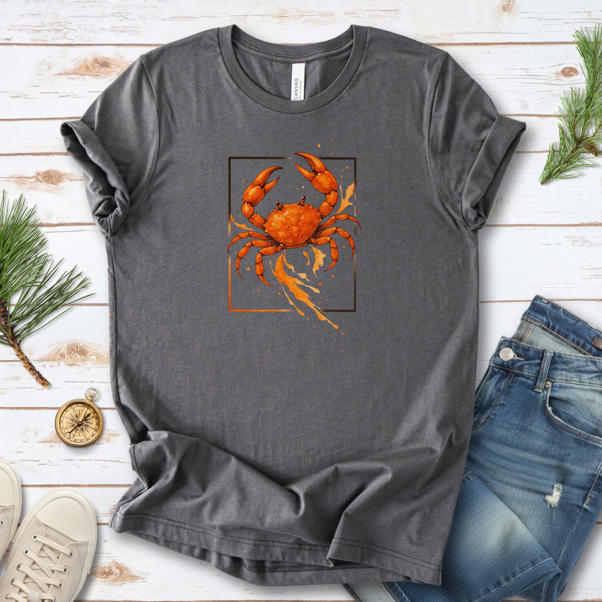 Watercolor Crab T-Shirt – Vibrant Ocean Animal Beach Tee