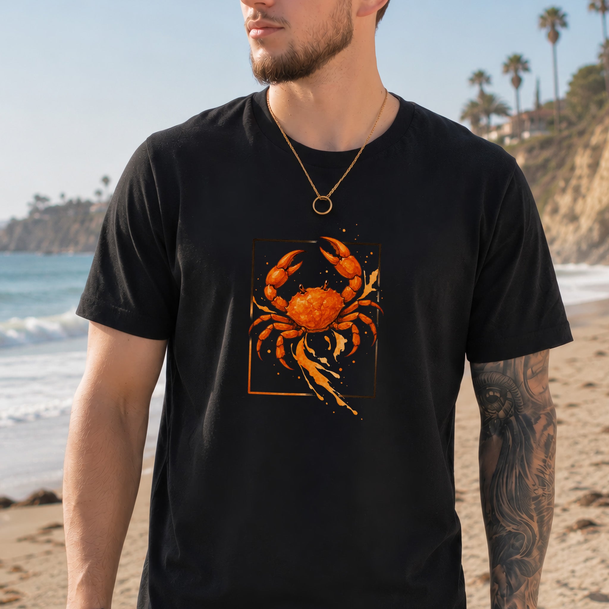 Watercolor Crab T-Shirt – Vibrant Ocean Animal Beach Tee