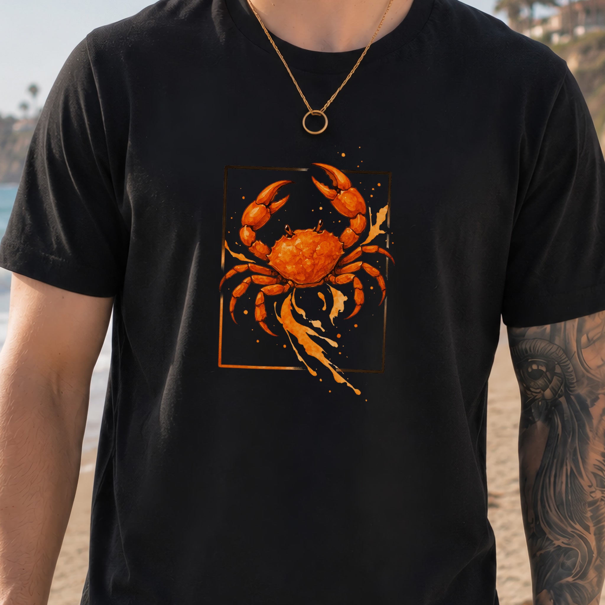 Watercolor Crab T-Shirt – Vibrant Ocean Animal Beach Tee