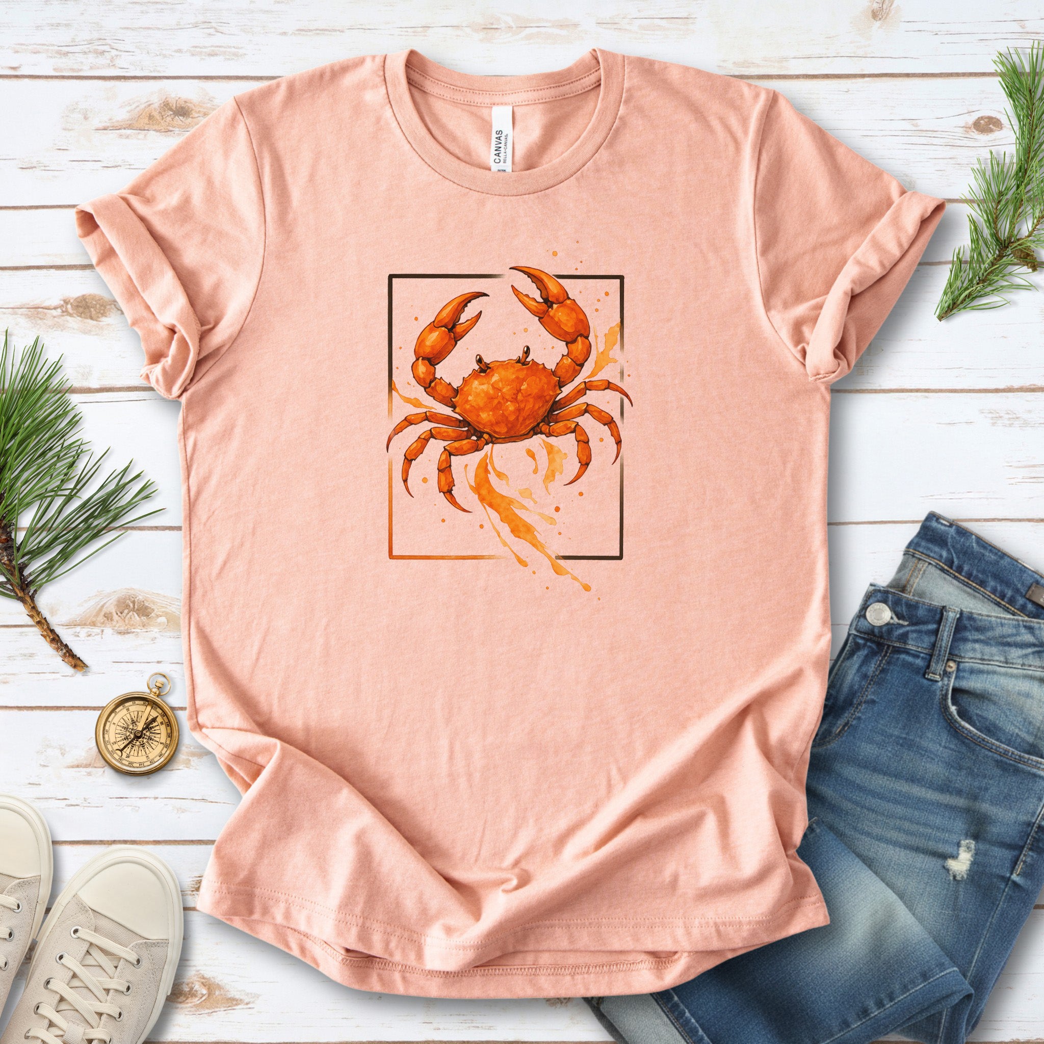 Watercolor Crab T-Shirt – Vibrant Ocean Animal Beach Tee