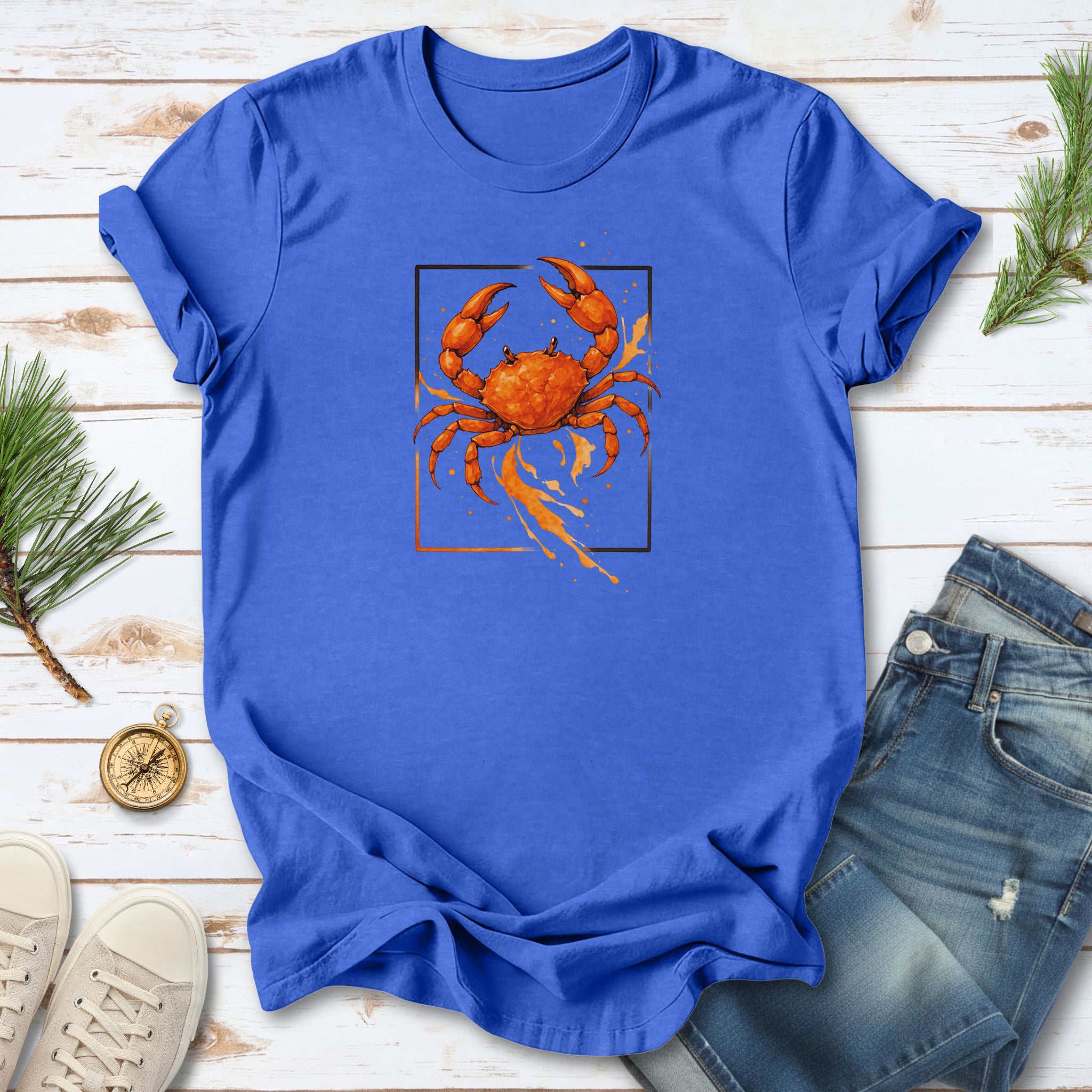 Watercolor Crab T-Shirt – Vibrant Ocean Animal Beach Tee