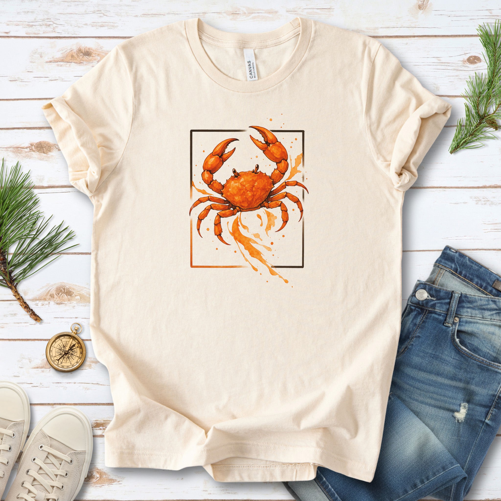 Watercolor Crab T-Shirt – Vibrant Ocean Animal Beach Tee