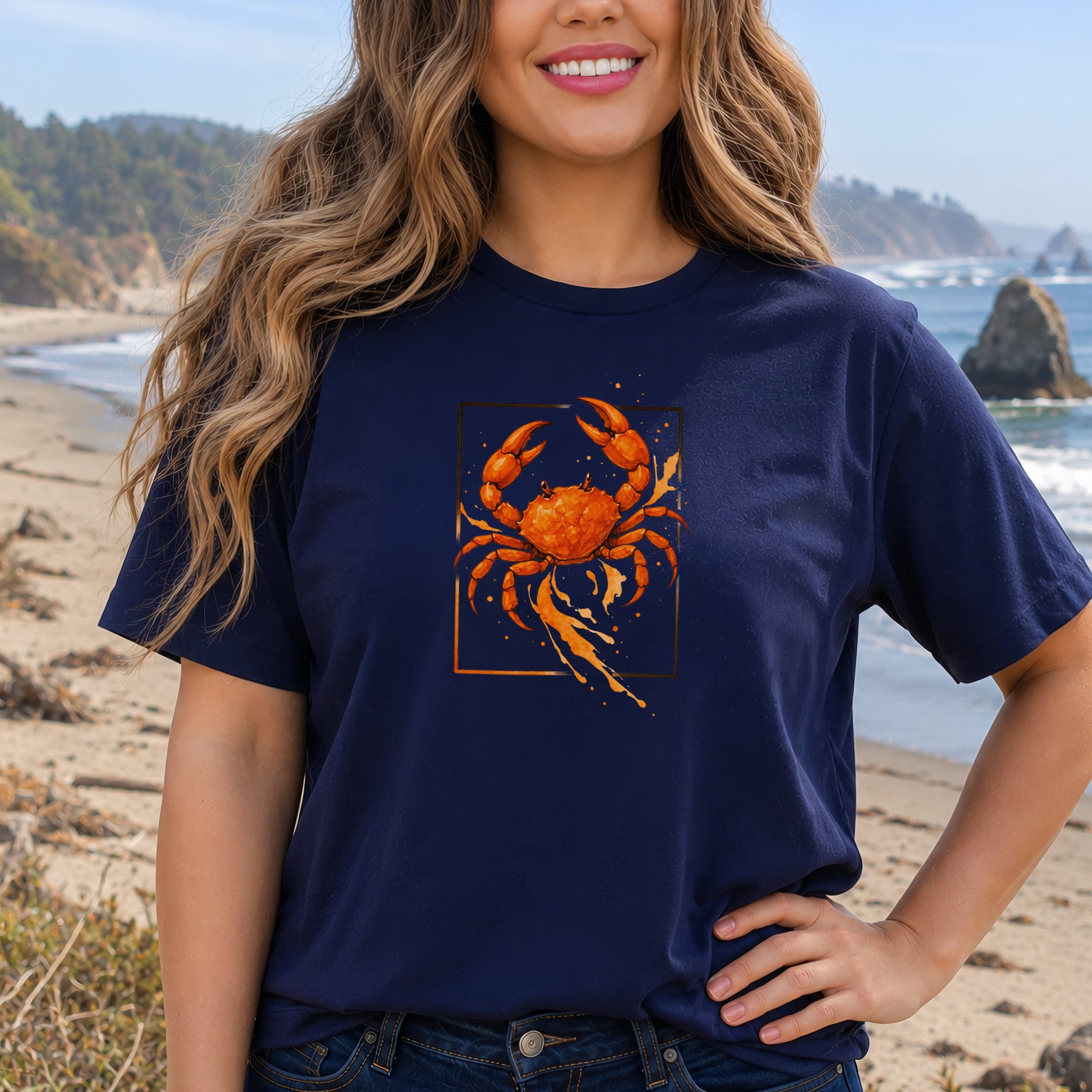 Watercolor Crab T-Shirt – Vibrant Ocean Animal Beach Tee