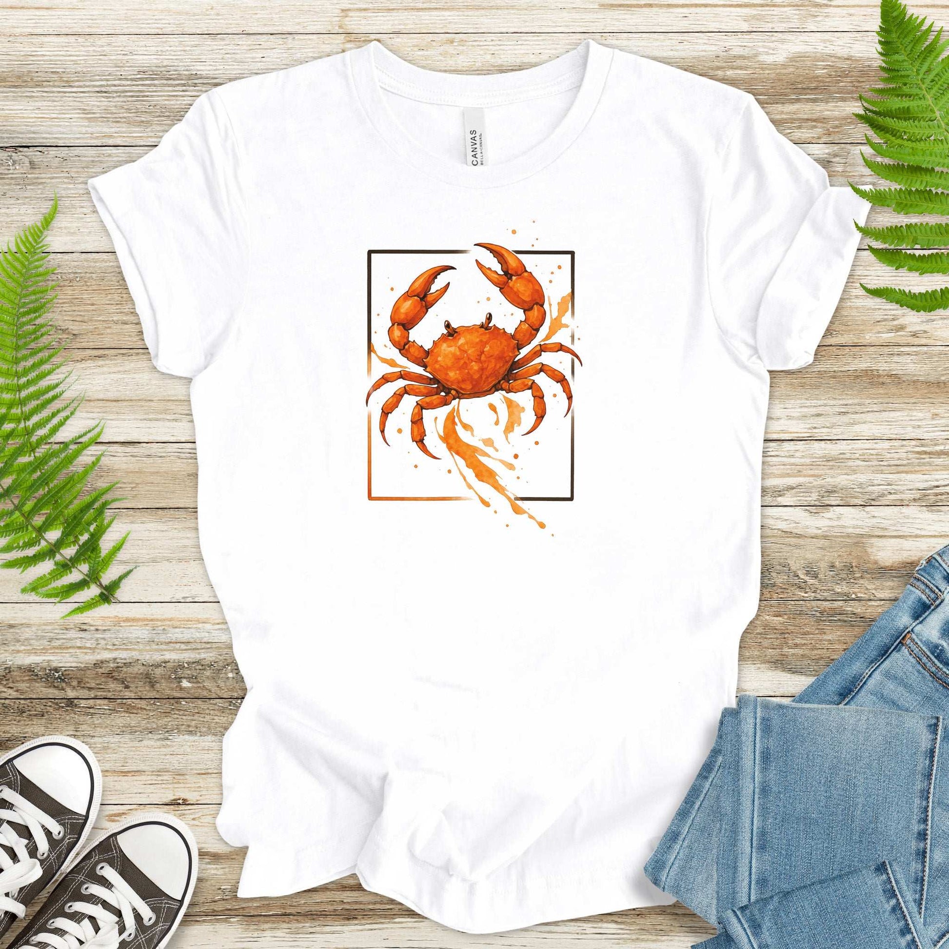 Watercolor Crab T-Shirt – Vibrant Ocean Animal Beach Tee