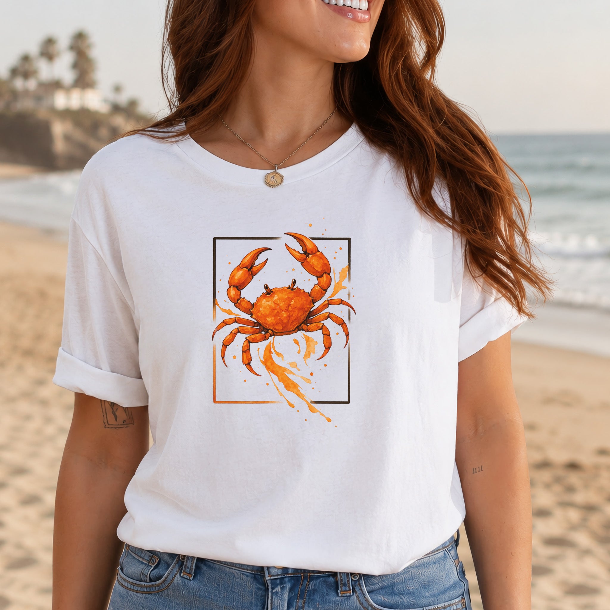Watercolor Crab T-Shirt – Vibrant Ocean Animal Beach Tee