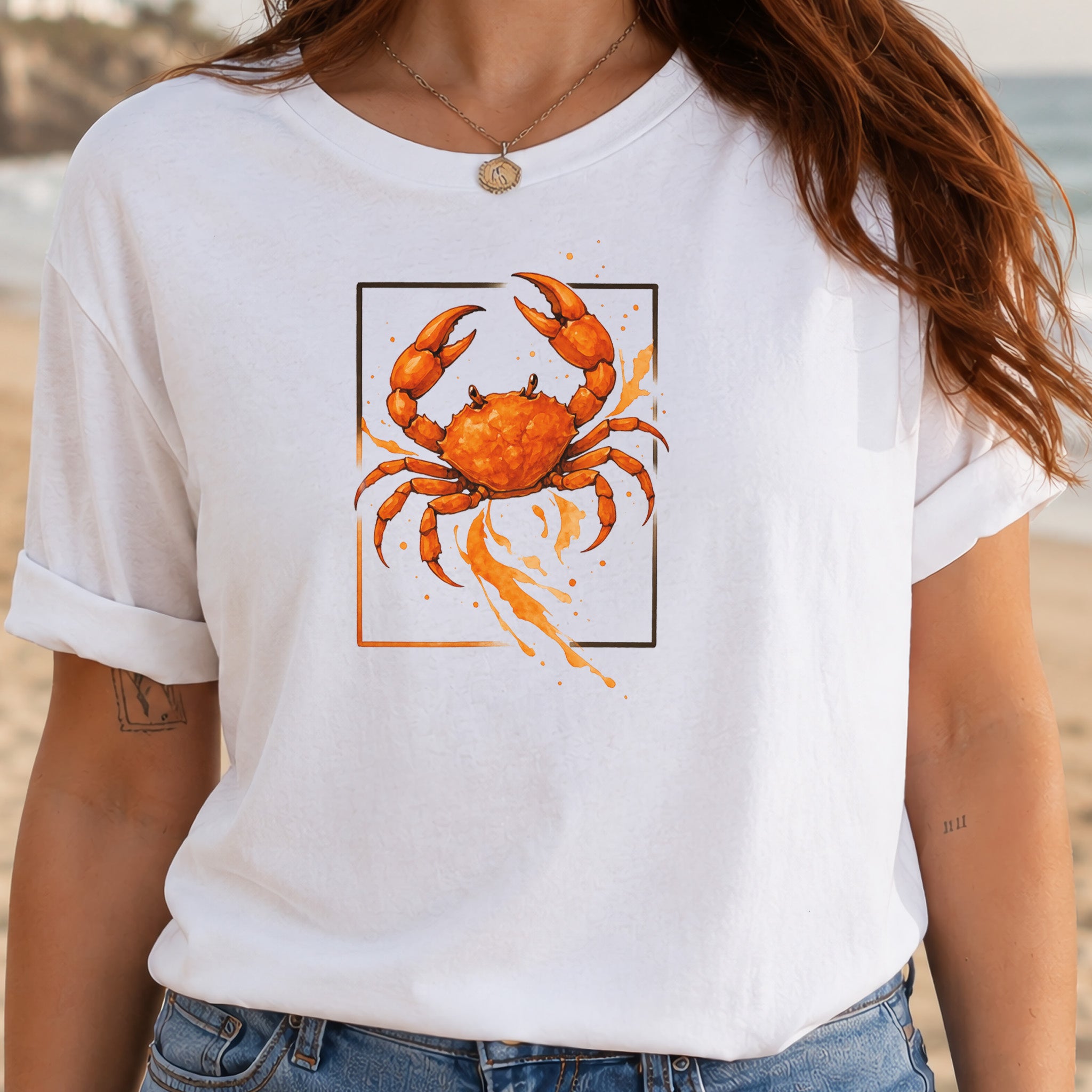 Watercolor Crab T-Shirt – Vibrant Ocean Animal Beach Tee