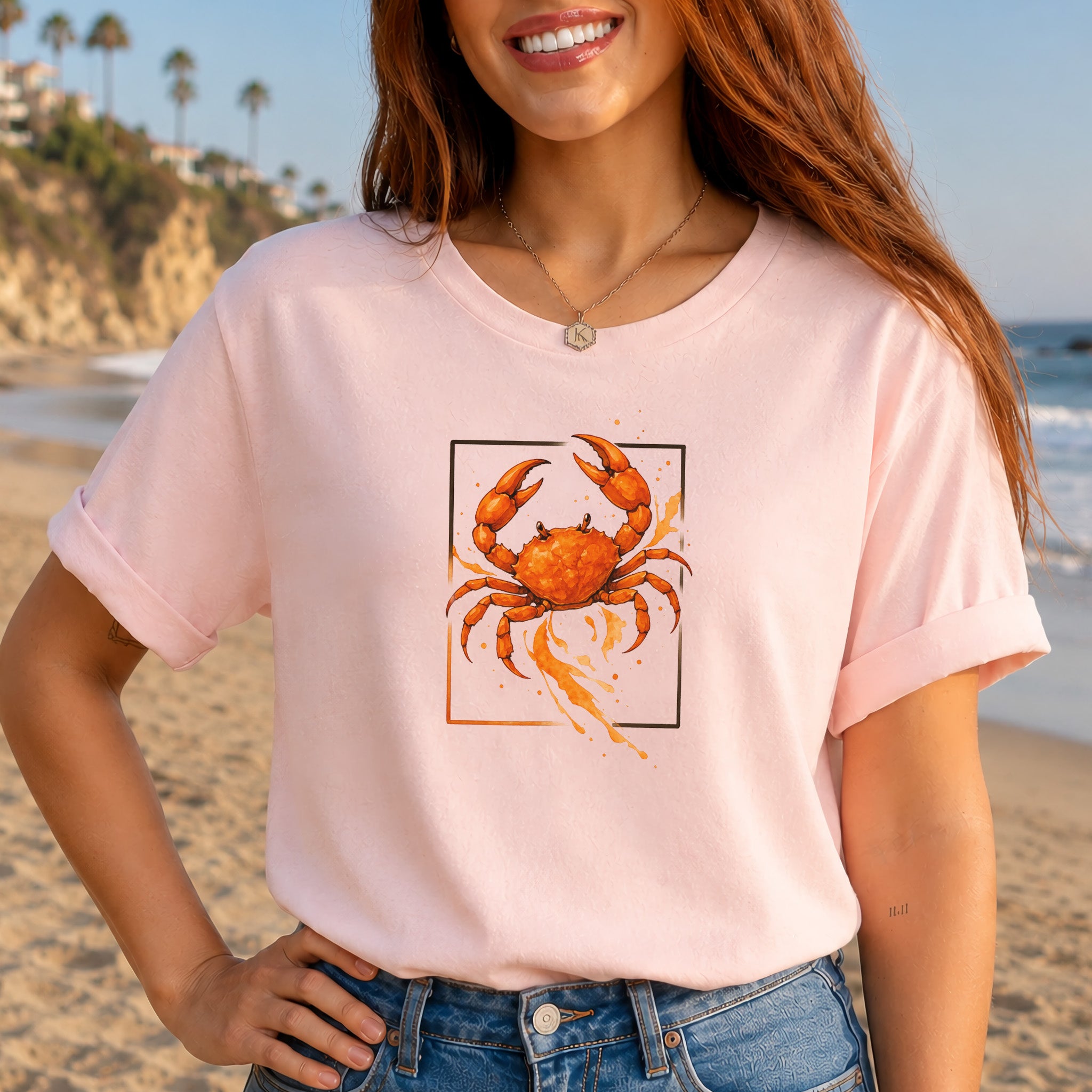 Watercolor Crab T-Shirt – Vibrant Ocean Animal Beach Tee