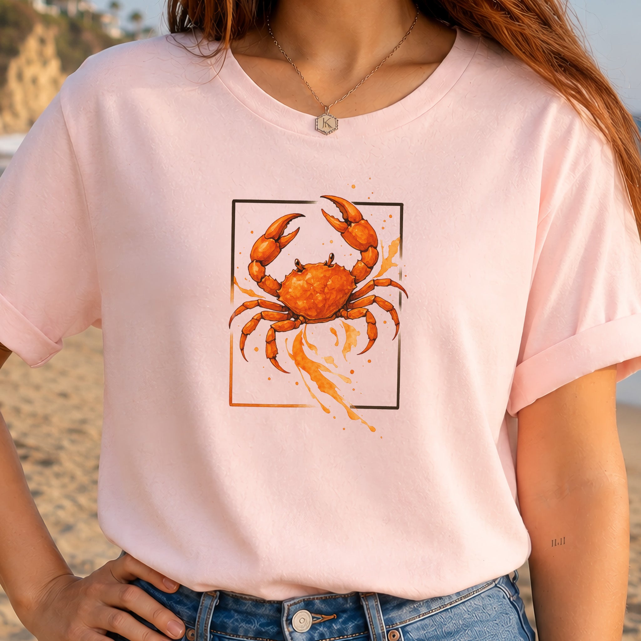 Watercolor Crab T-Shirt – Vibrant Ocean Animal Beach Tee