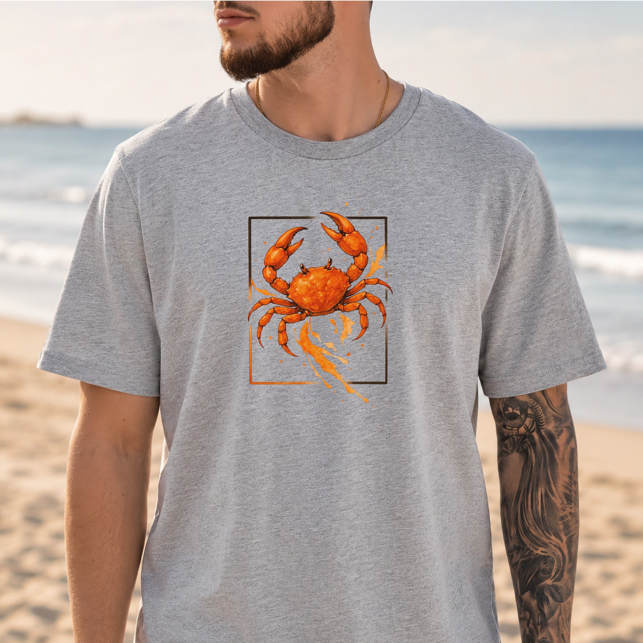 Watercolor Crab T-Shirt – Vibrant Ocean Animal Beach Tee