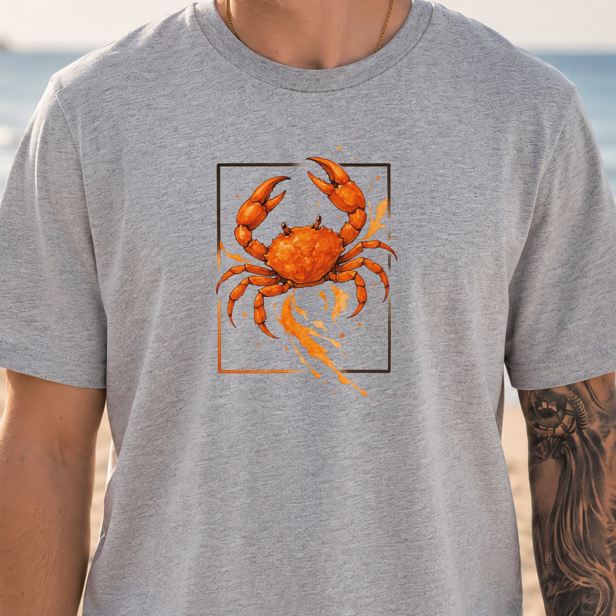 Watercolor Crab T-Shirt – Vibrant Ocean Animal Beach Tee