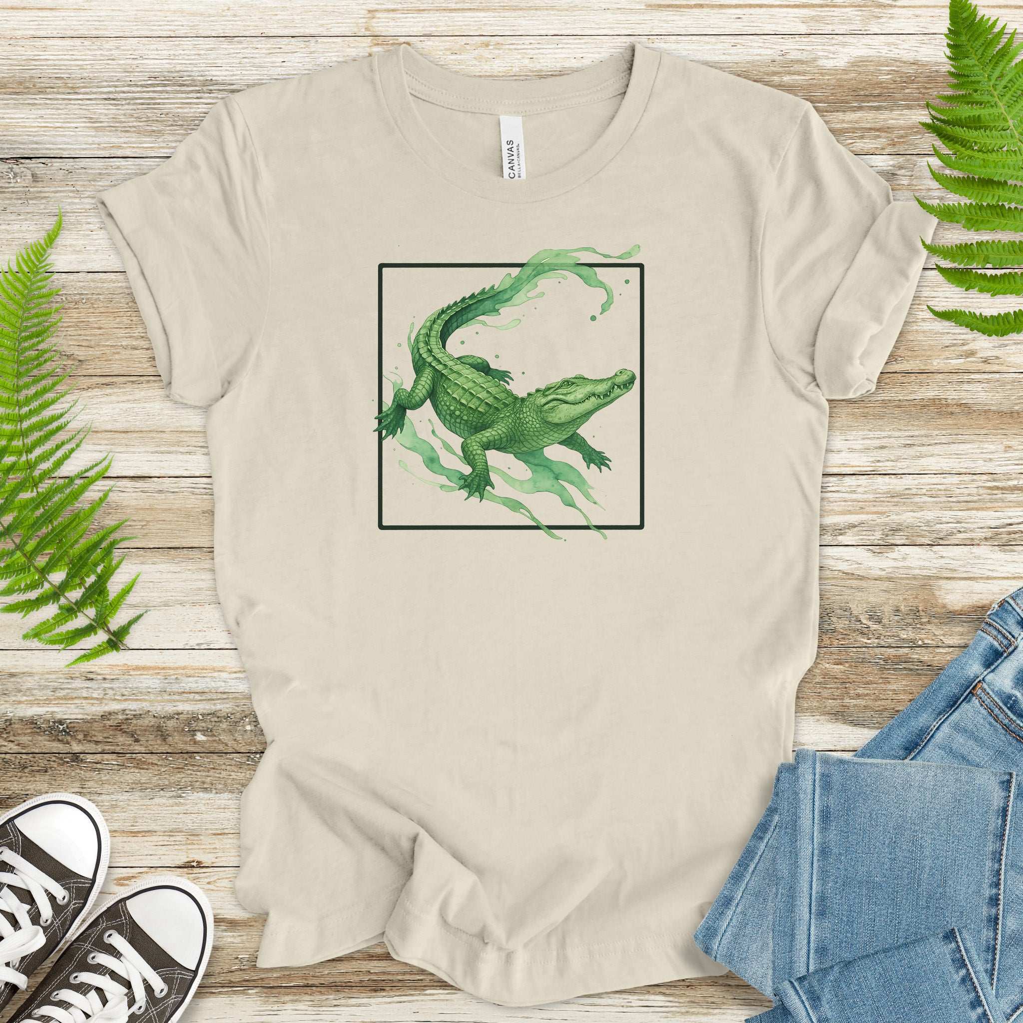 Watercolor Crocodile T-Shirt – Retro Reptile Wildlife Tee