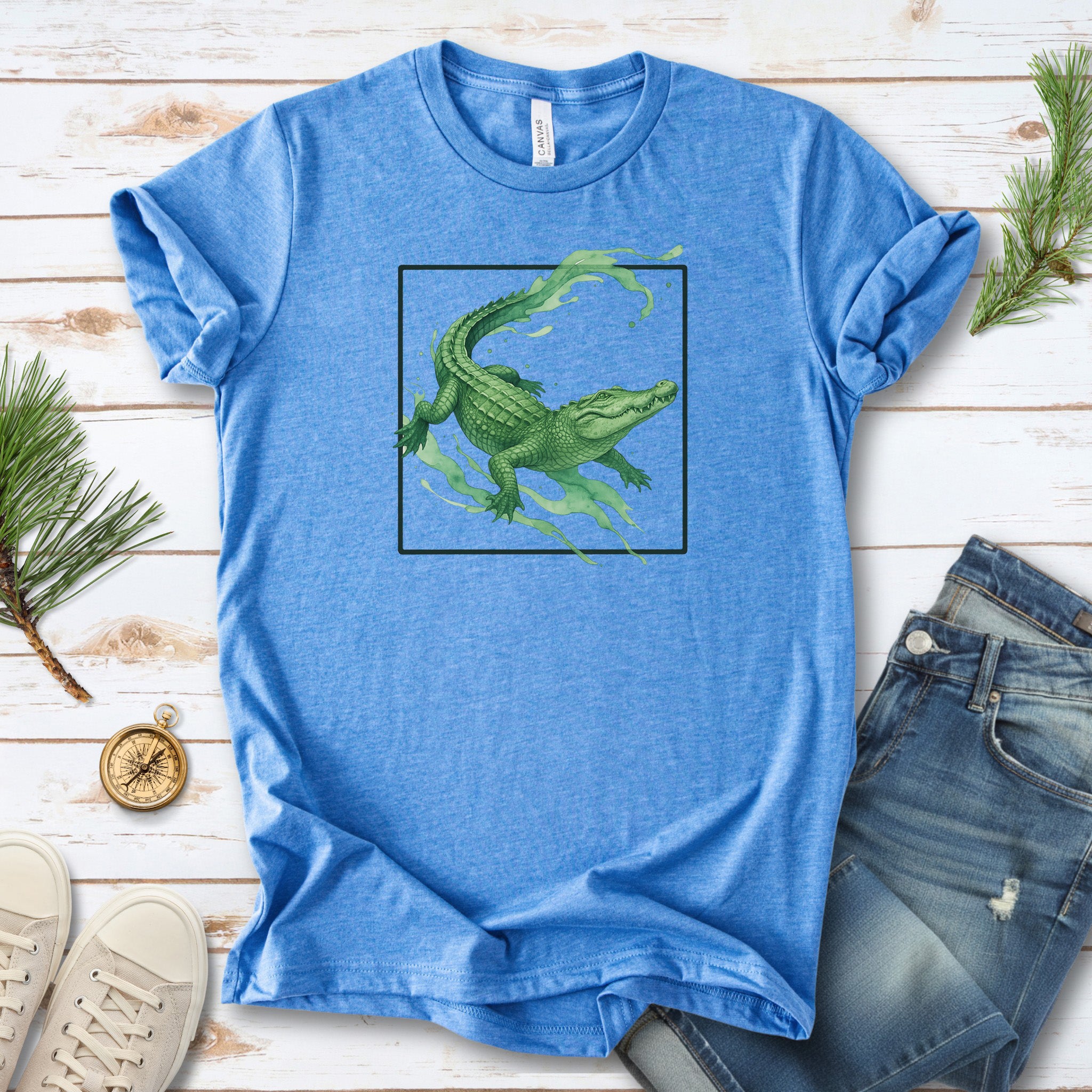 Watercolor Crocodile T-Shirt – Retro Reptile Wildlife Tee