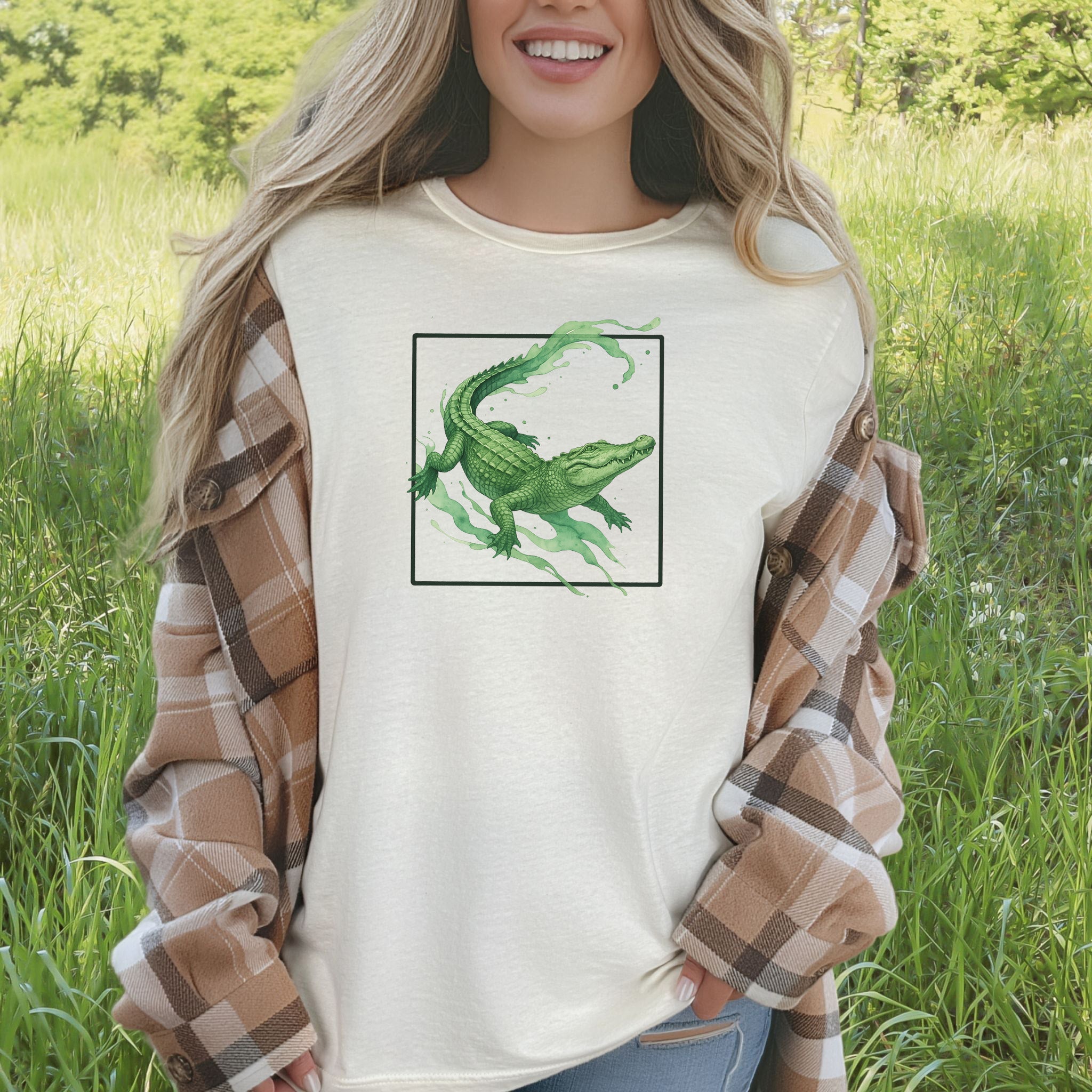 Watercolor Crocodile T-Shirt – Retro Reptile Wildlife Tee