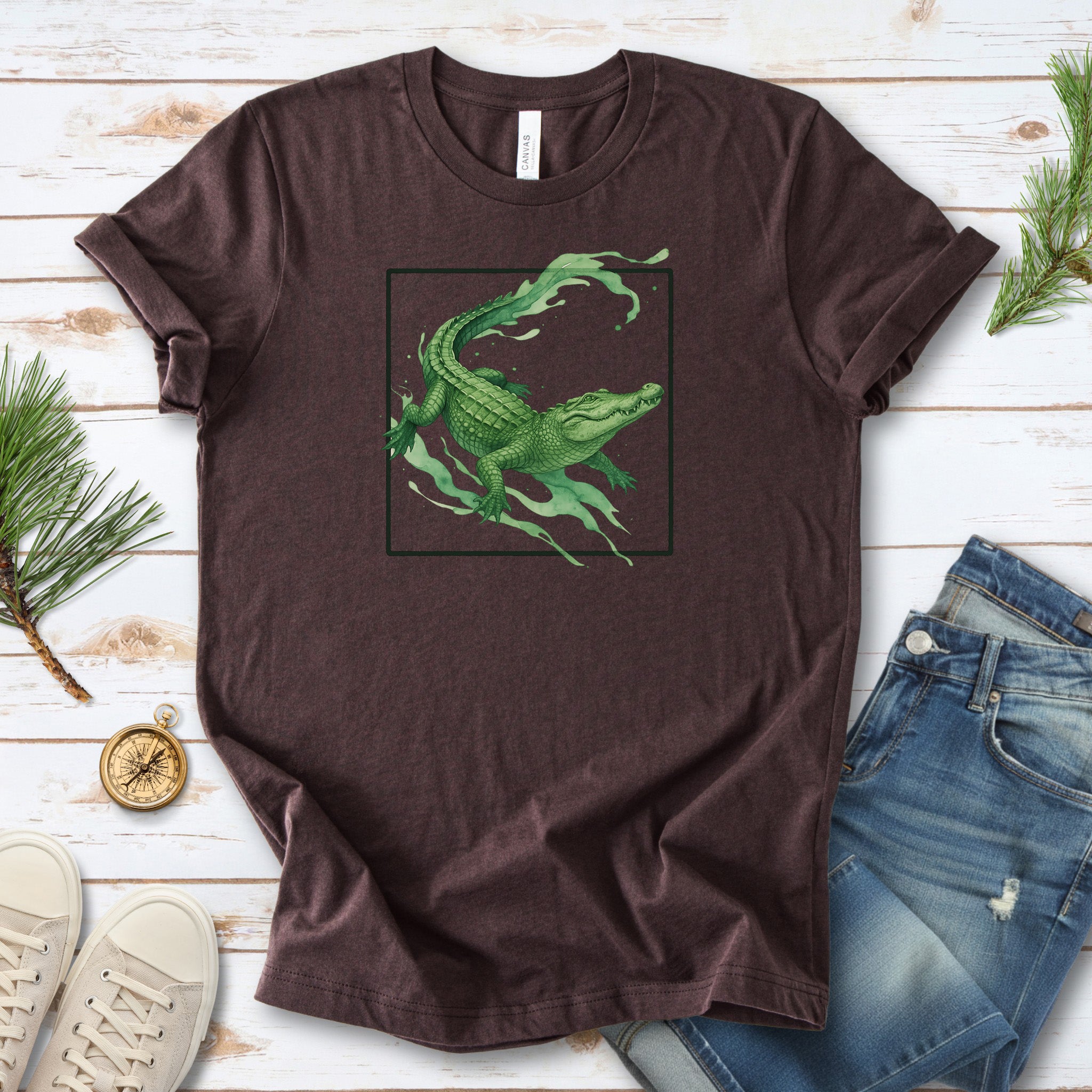 Watercolor Crocodile T-Shirt – Retro Reptile Wildlife Tee