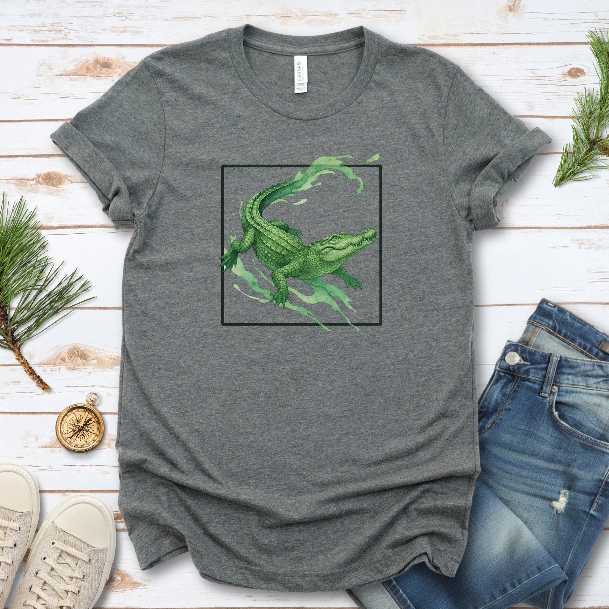 Watercolor Crocodile T-Shirt – Retro Reptile Wildlife Tee