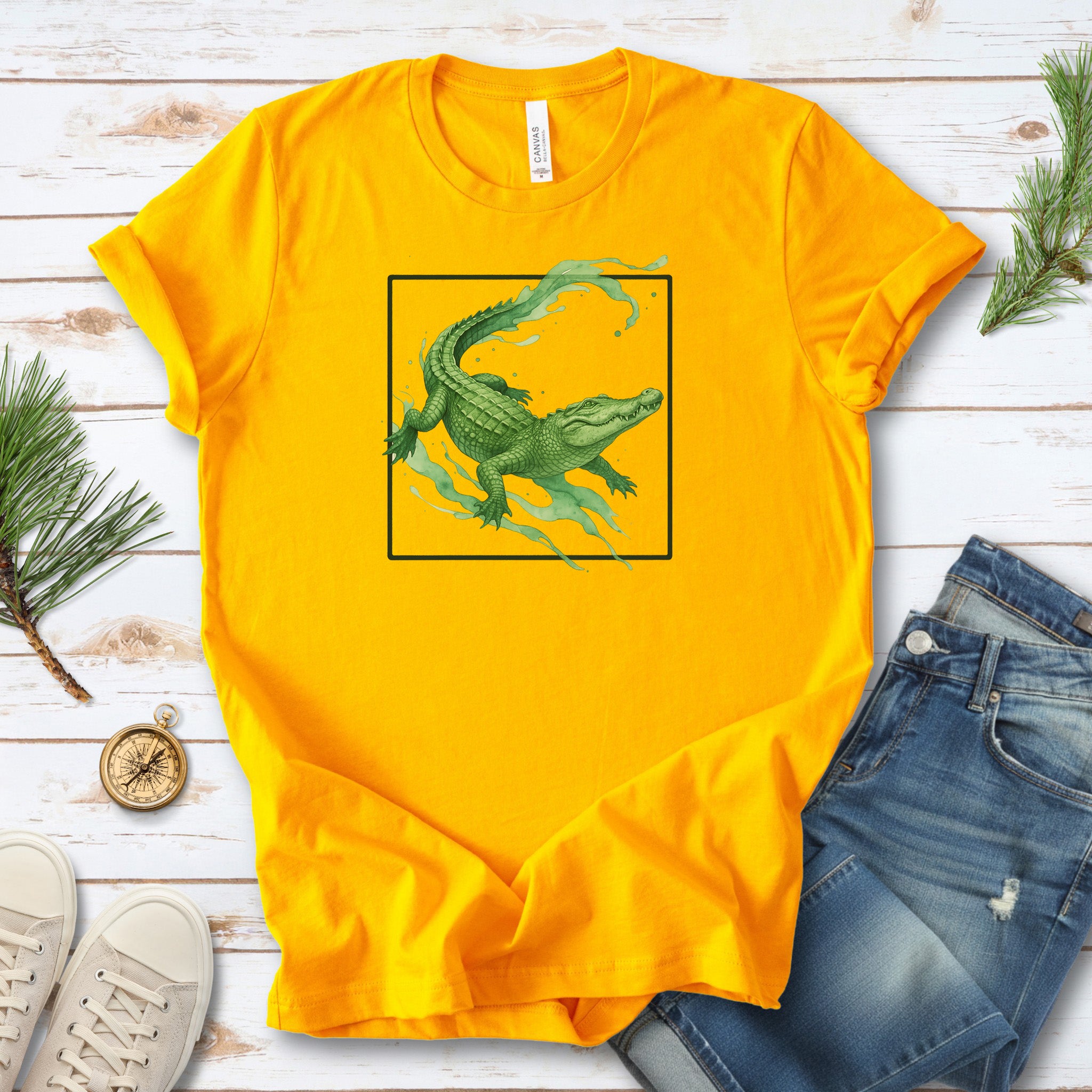 Watercolor Crocodile T-Shirt – Retro Reptile Wildlife Tee