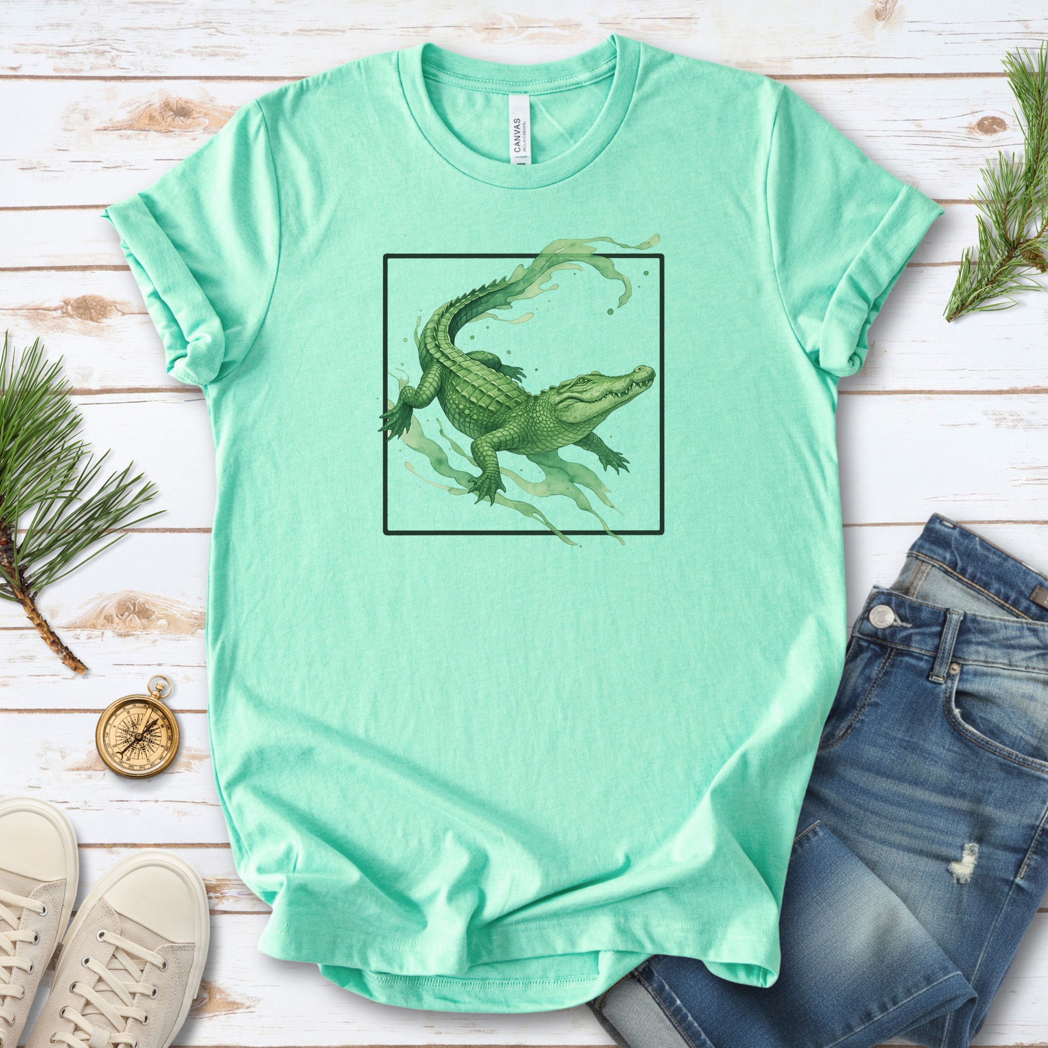Watercolor Crocodile T-Shirt – Retro Reptile Wildlife Tee