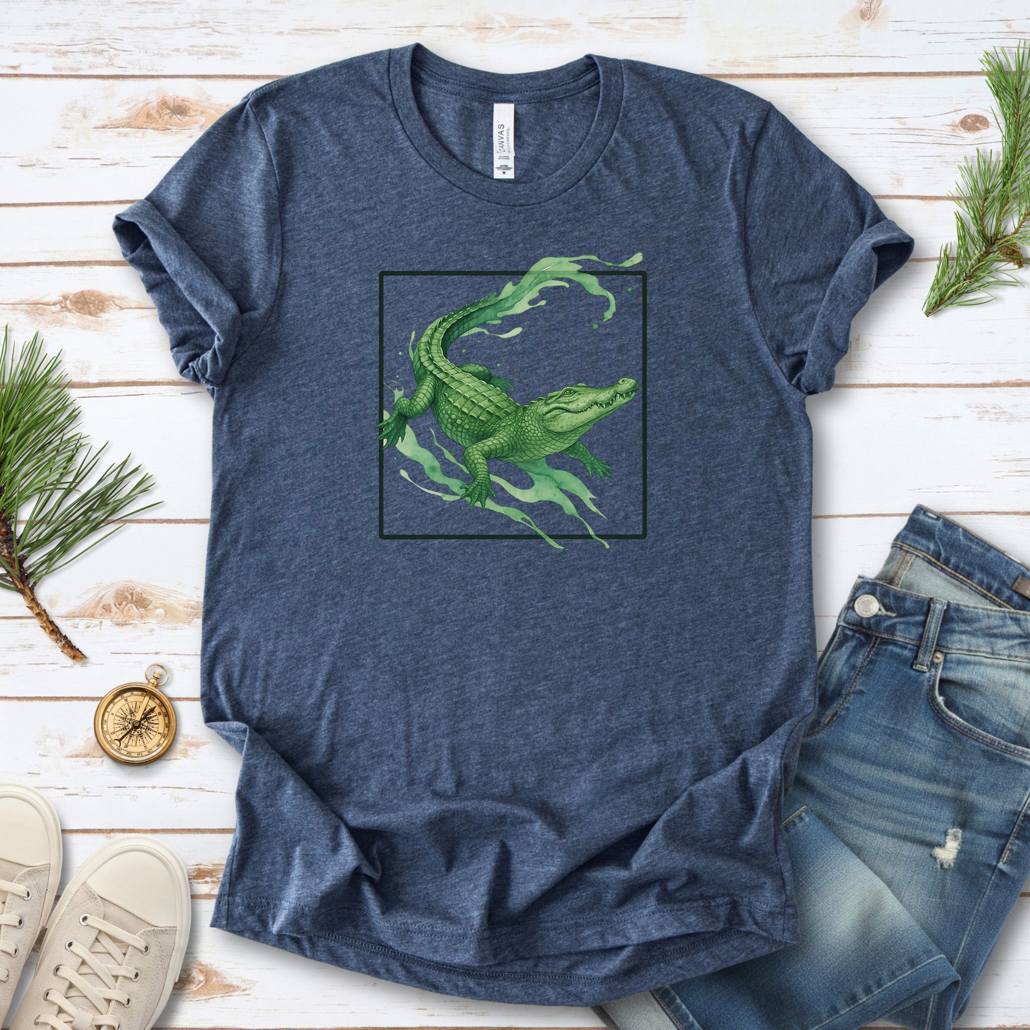 Watercolor Crocodile T-Shirt – Retro Reptile Wildlife Tee